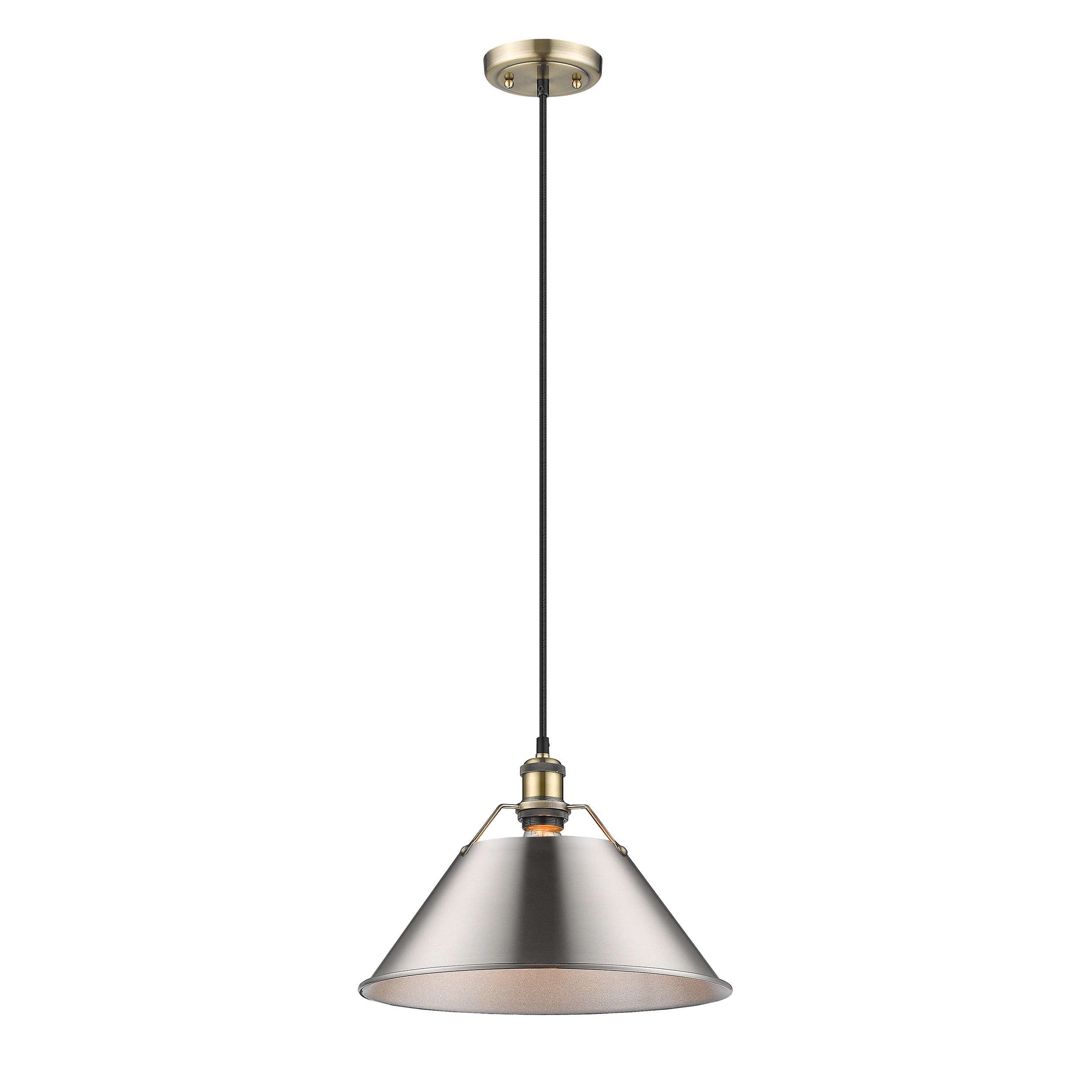 Yep by Golden Lighting Orwell 1-light 14in Pendant in Aged Brass and Pewter shade - Default Title - Golden Lighting