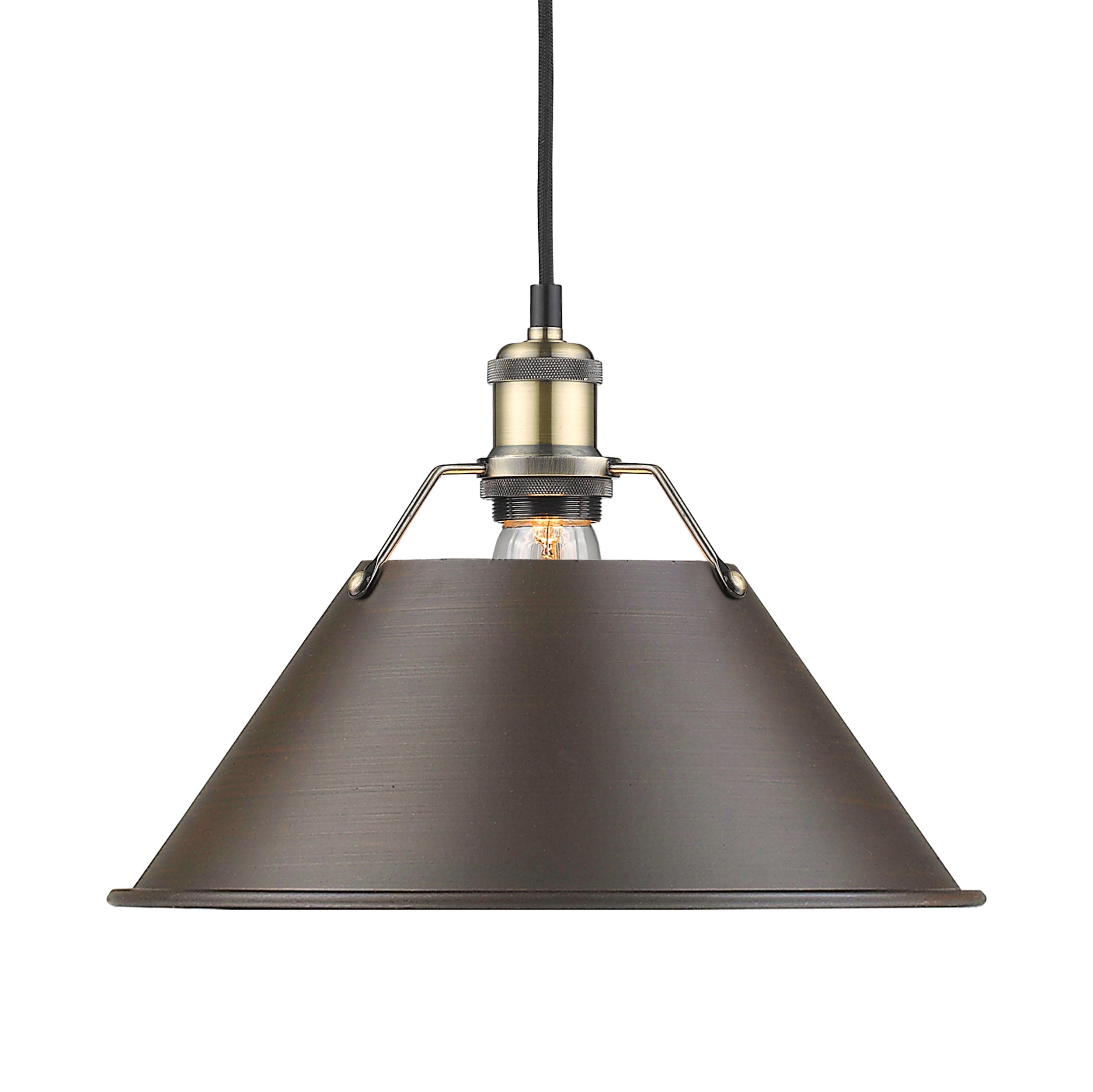 Yep by Golden Lighting Orwell 1-light 14in Pendant in Aged Brass and Rubbed Bronze shade - - Golden Lighting