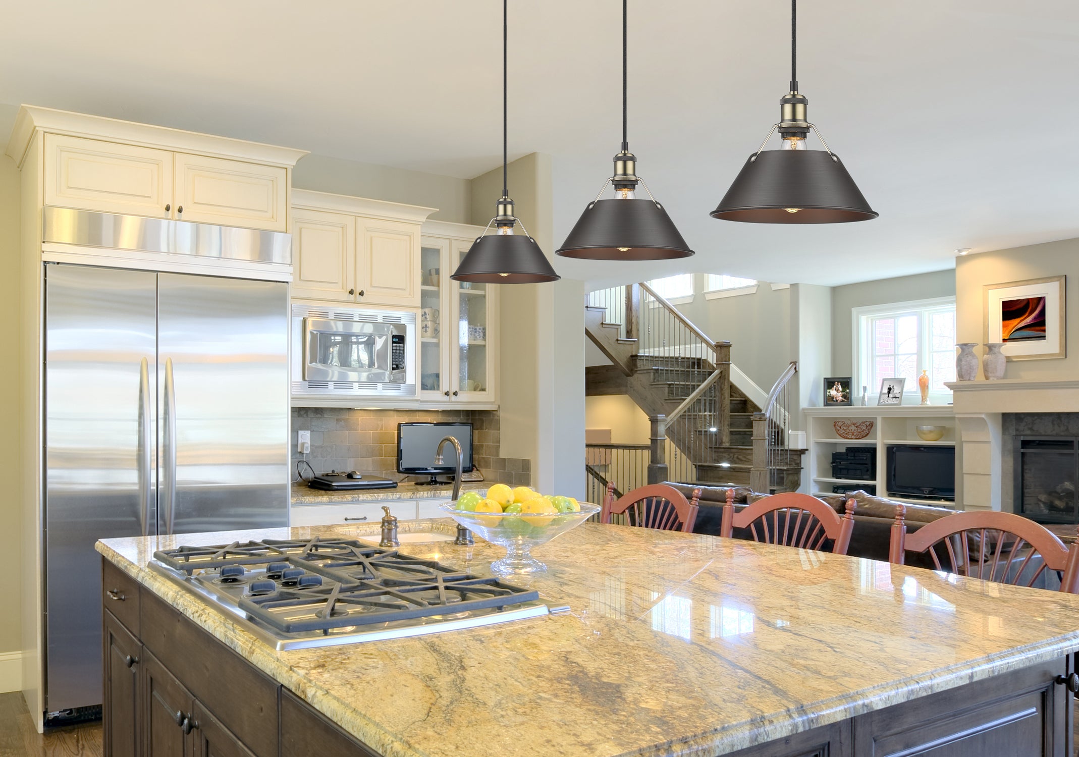 Yep by Golden Lighting Orwell 1-light 14in Pendant in Aged Brass and Rubbed Bronze shade