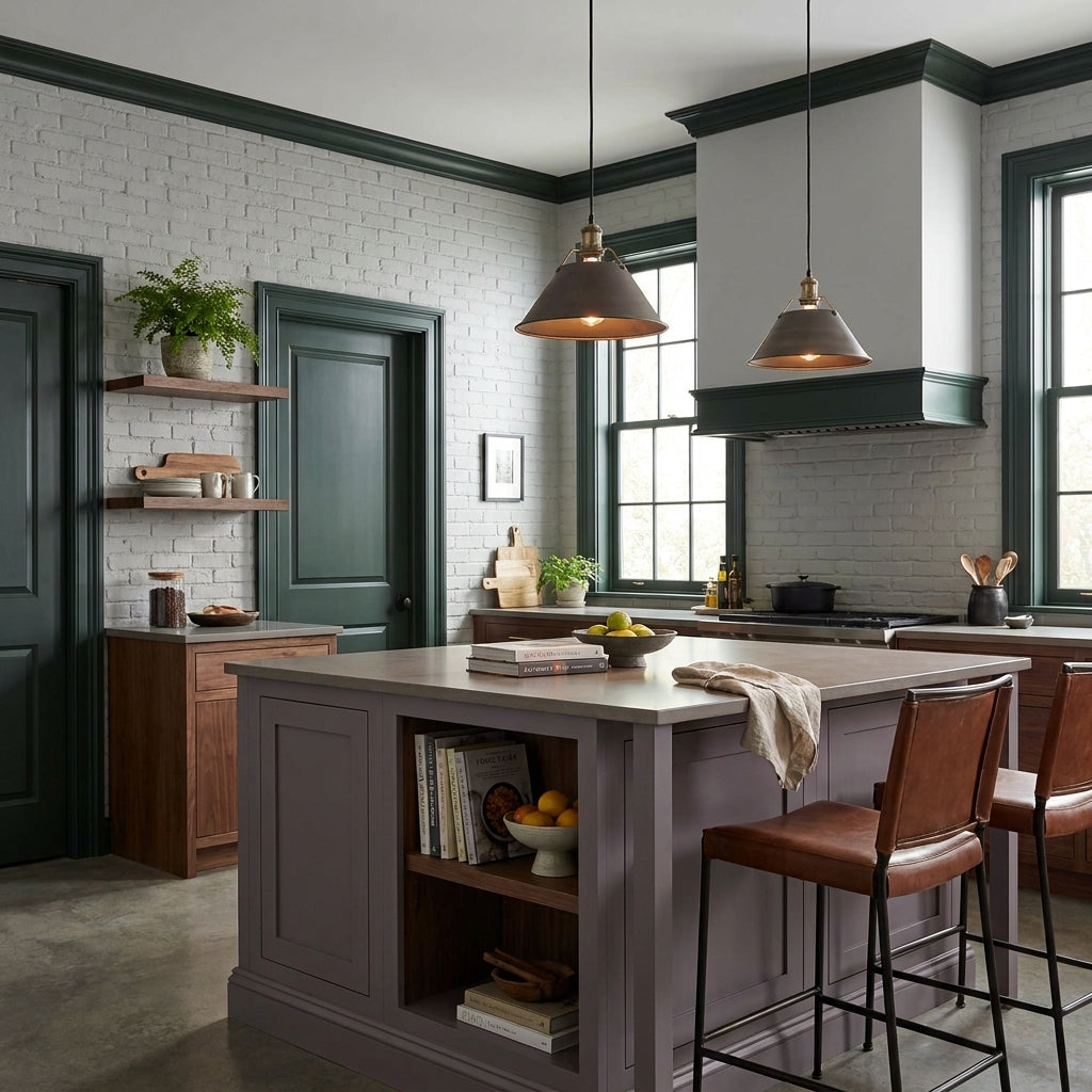 Moody Industrial Kitchen with Golden lighting Orwell 14" Pendant