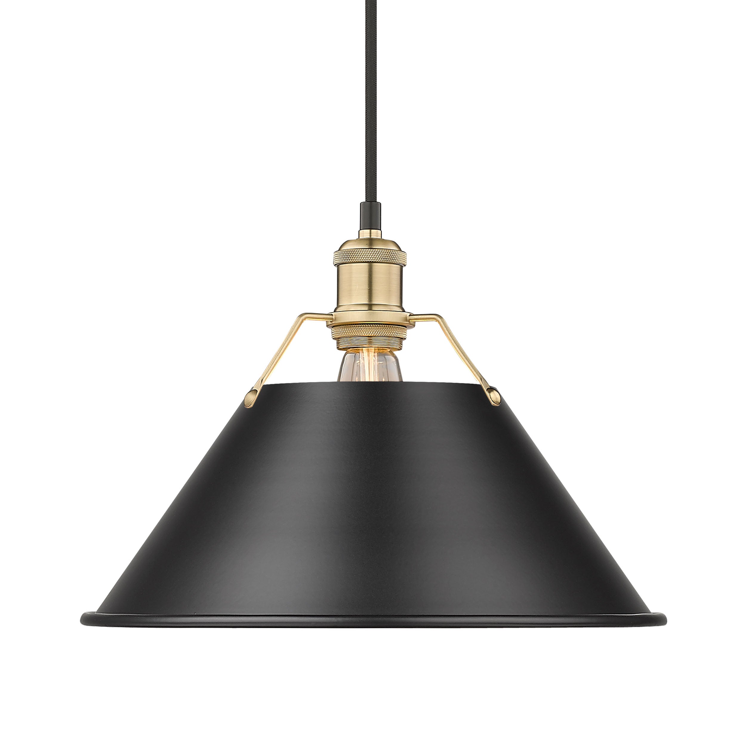Yep by Golden Lighting Orwell 1-light 14in Pendant in Brushed Champagne Brass and Matte Black shade - Default Title - Golden Lighting