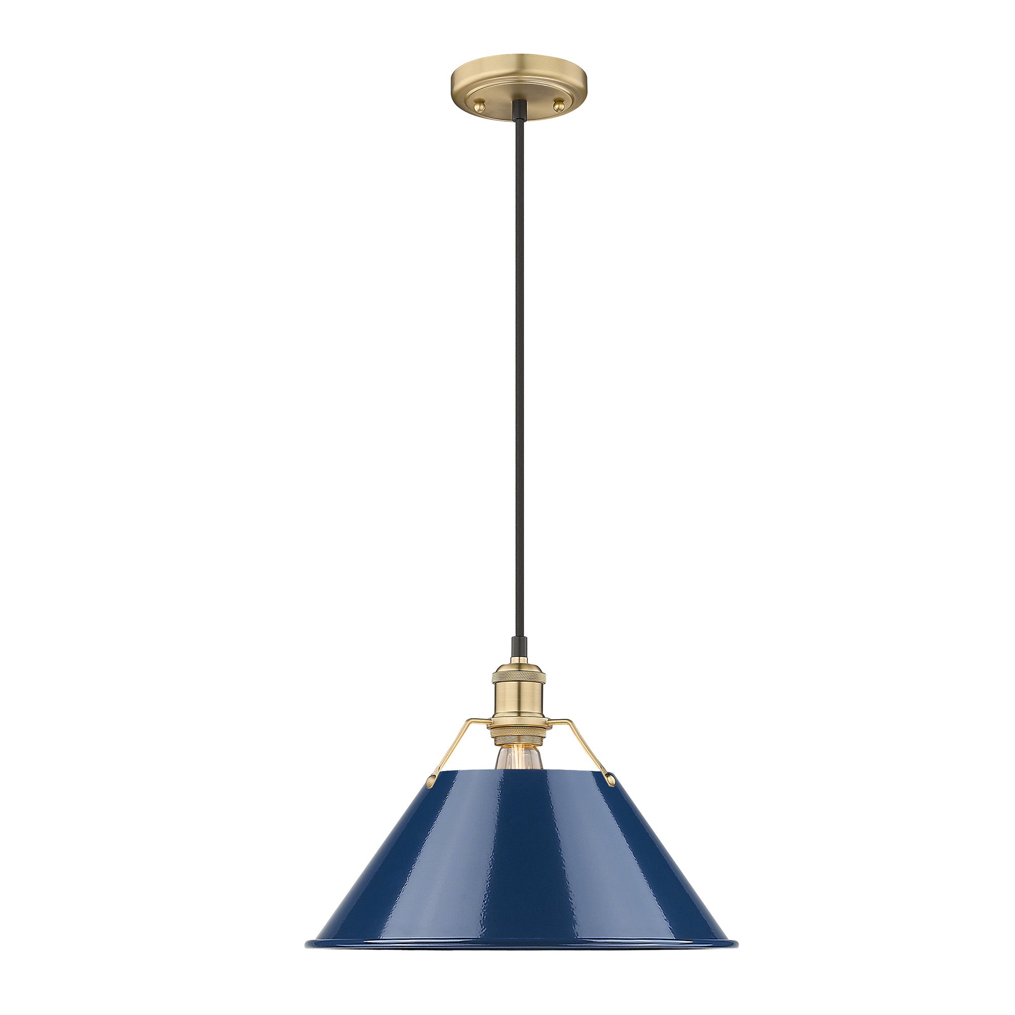 Yep by Golden Lighting Orwell 1-light 14in Pendant in Brushed Champagne Brass and Navy Blue shade - - Golden Lighting