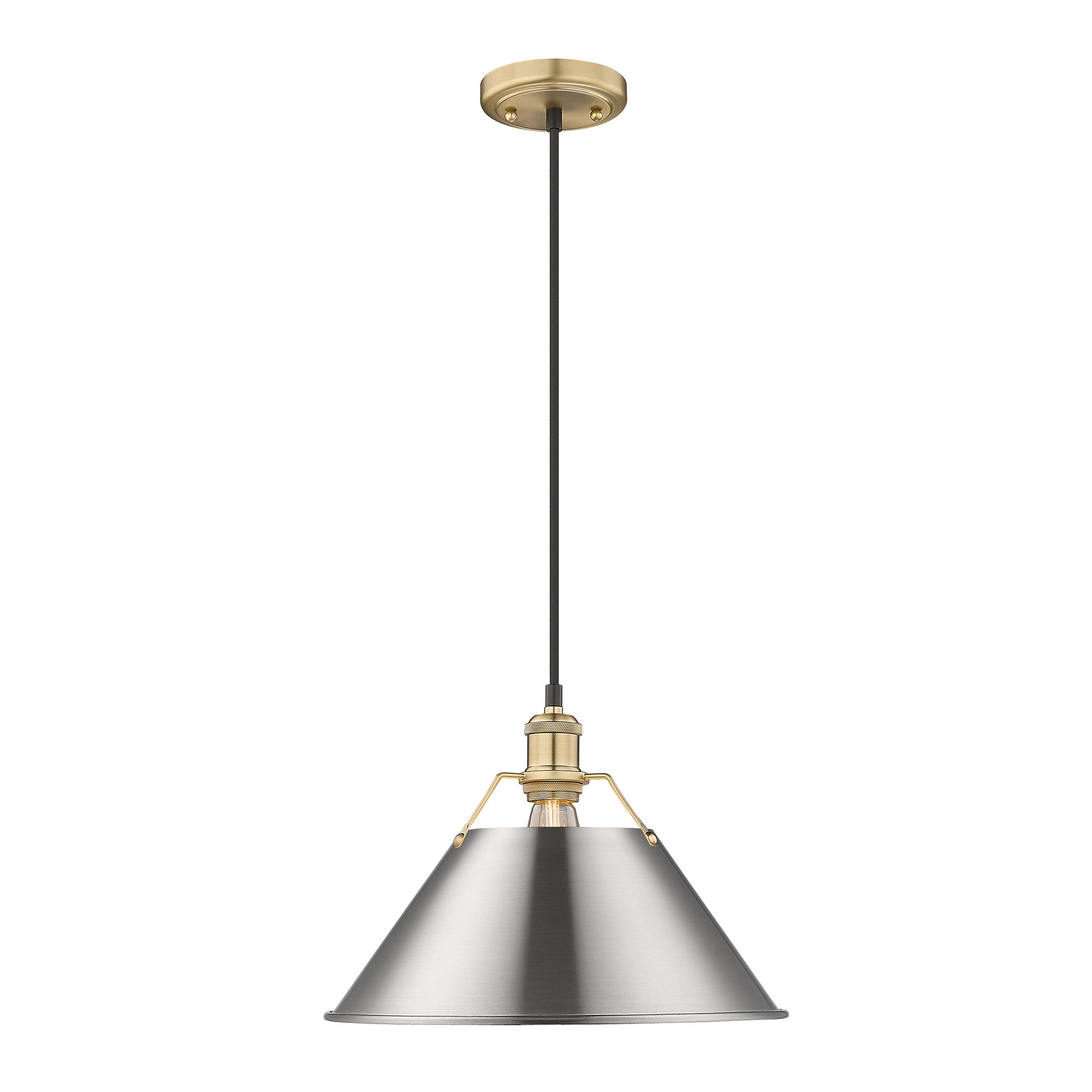 Yep by Golden Lighting Orwell 1-light 14in Pendant in Brushed Champagne Brass and Pewter shade - - Golden Lighting