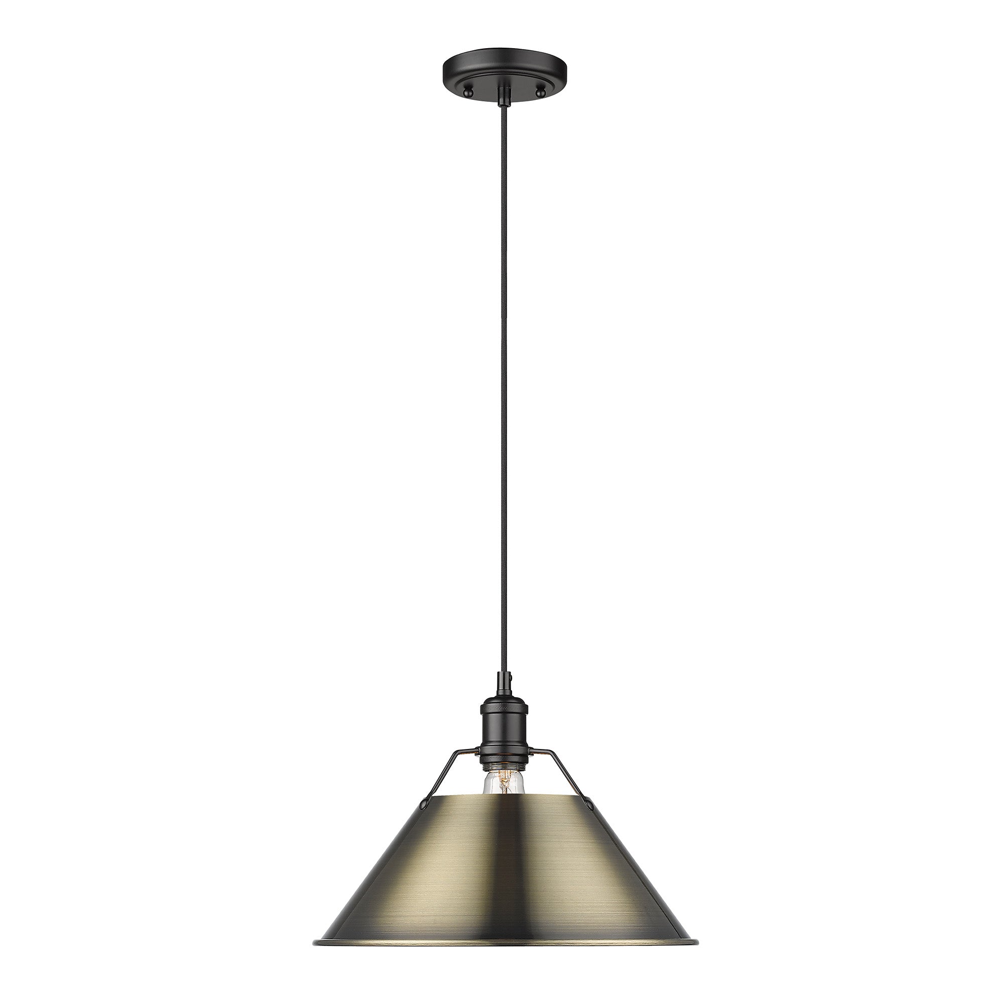 Yep by Golden Lighting Orwell 1-light 14in Pendant in Matte Black and Aged Brass shade