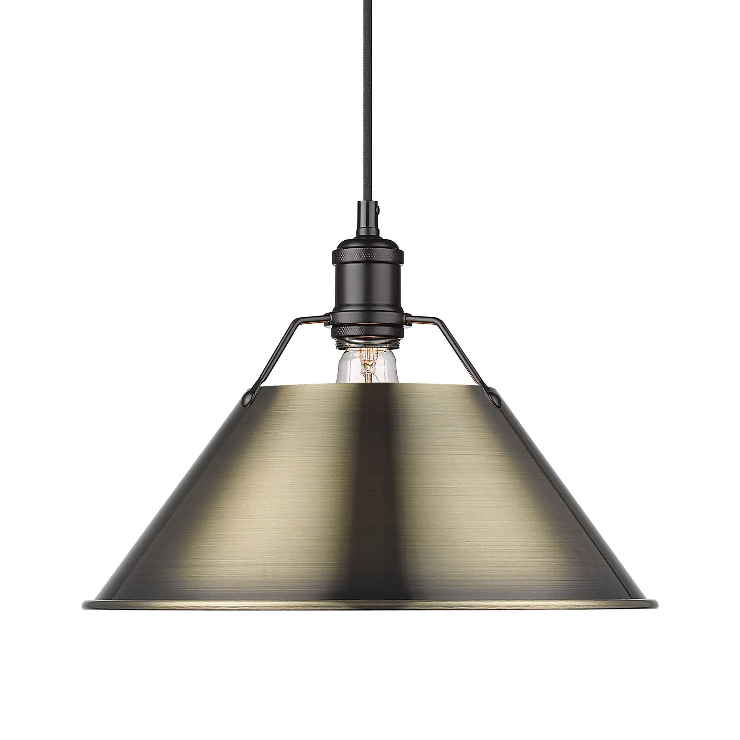 Yep by Golden Lighting Orwell 1-light 14in Pendant in Matte Black and Aged Brass shade - - Golden Lighting