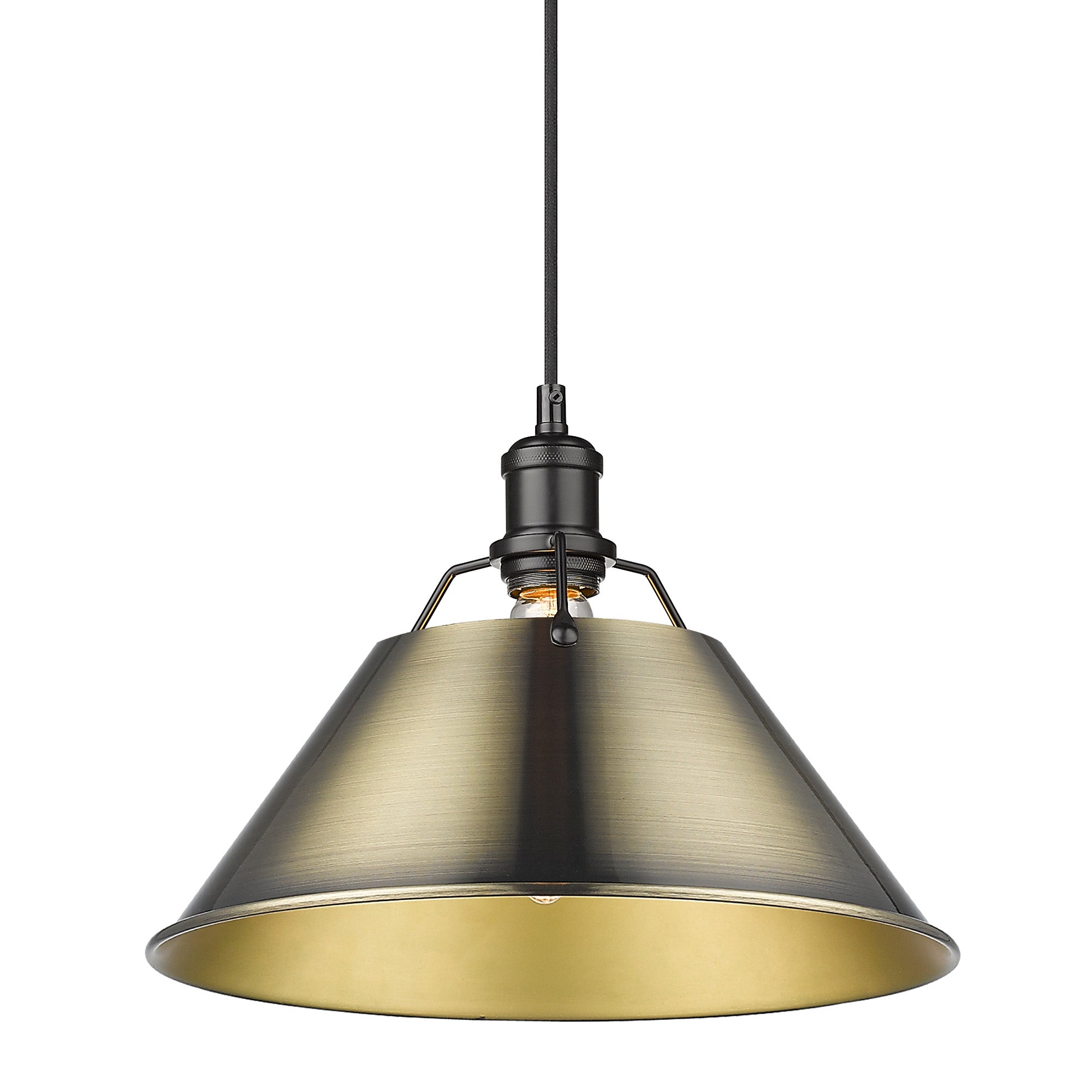 Yep by Golden Lighting Orwell 1-light 14in Pendant in Matte Black and Aged Brass shade - Default Title - Golden Lighting