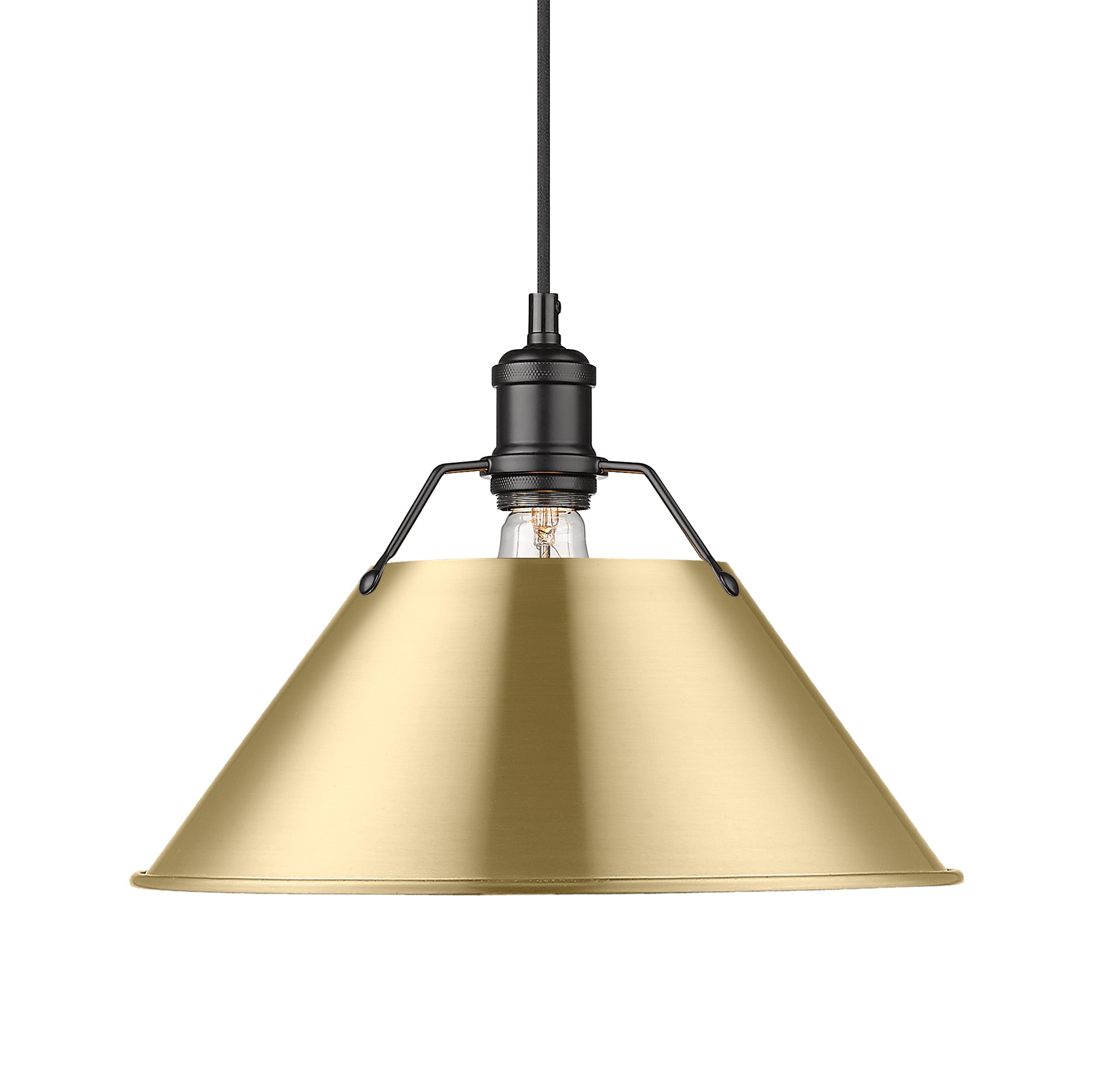 Yep by Golden Lighting Orwell 1-light 14in Pendant in Matte Black and Brushed Champagne Brass shade - - Golden Lighting