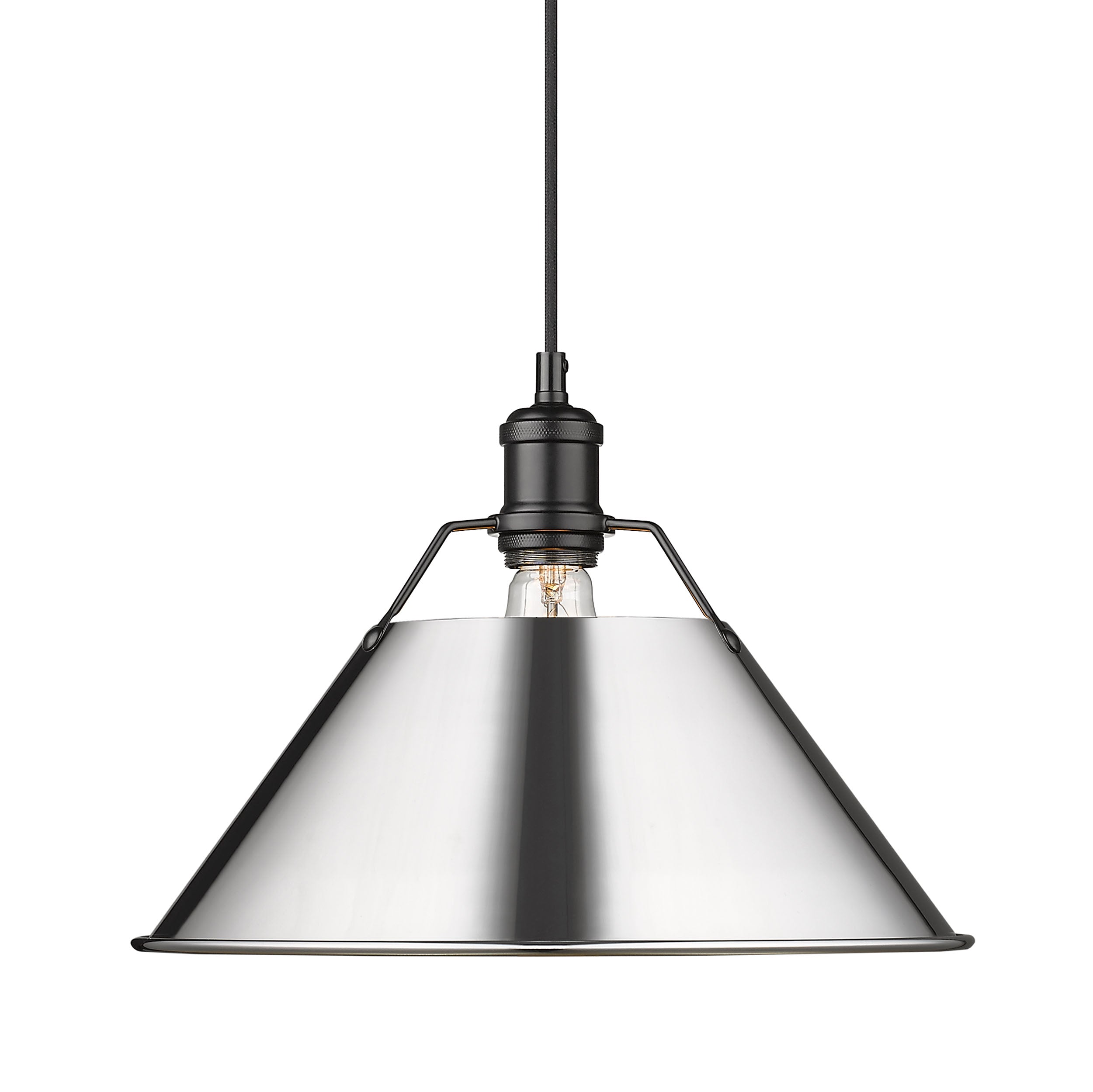 Yep by Golden Lighting Orwell 1-light 14in Pendant in Matte Black and Chrome shade - Default Title - Golden Lighting