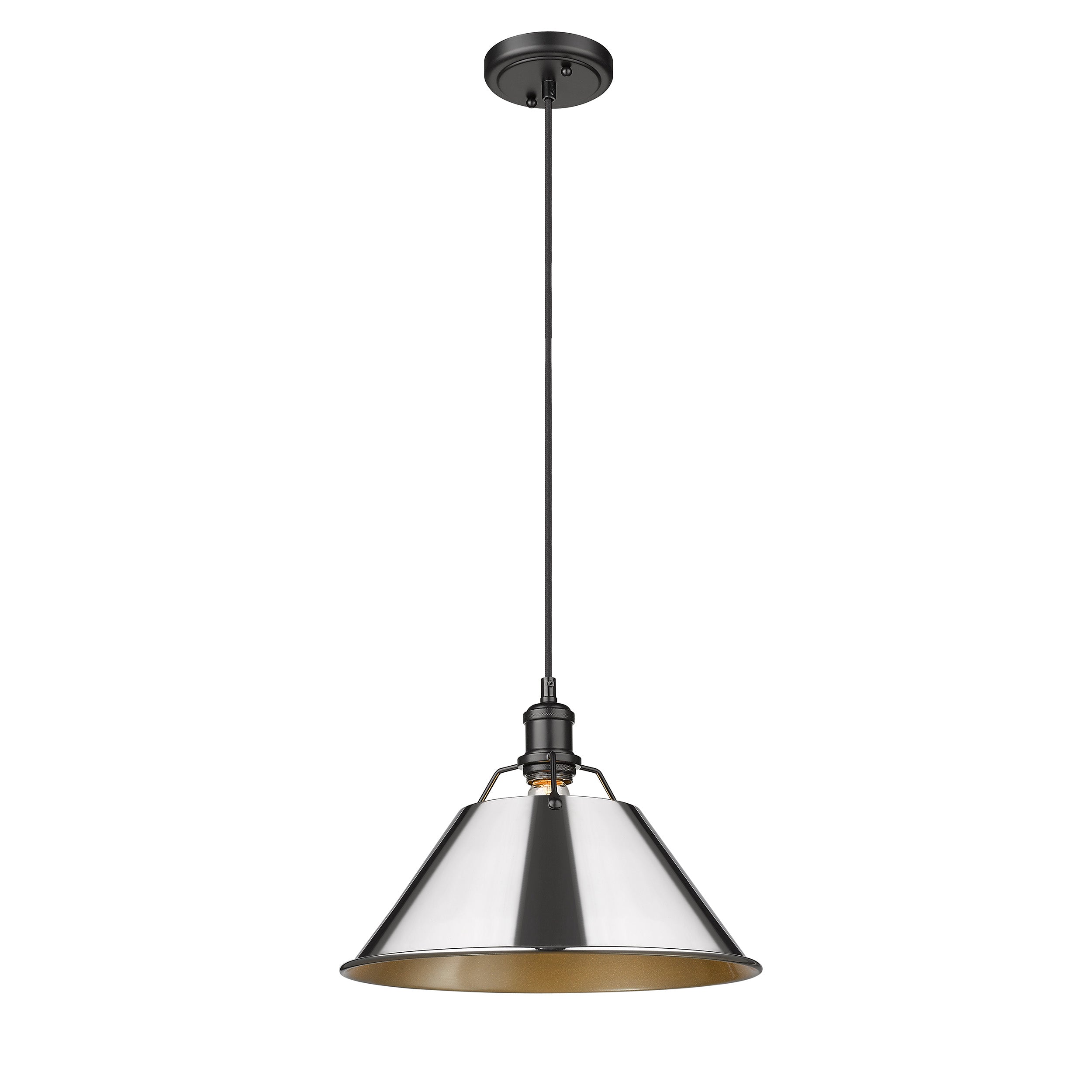 Yep by Golden Lighting Orwell 1-light 14in Pendant in Matte Black and Chrome shade - Default Title - Golden Lighting