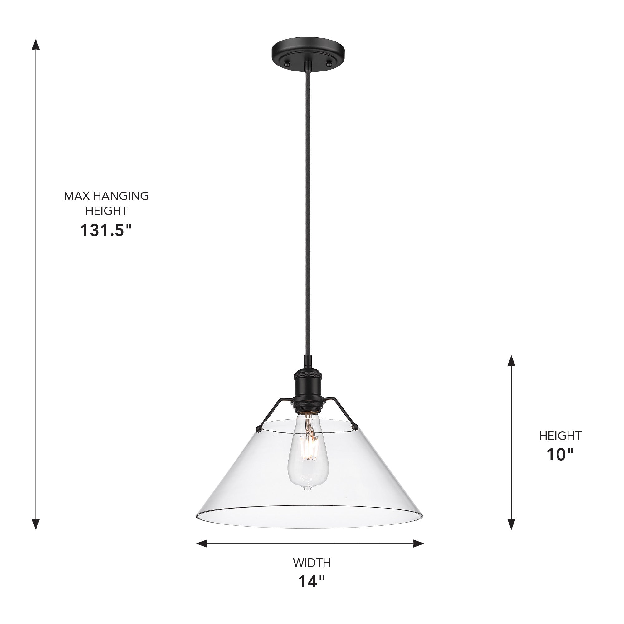 Yep by Golden Lighting Orwell 1-light 14in Pendant in Matte Black and Clear Glass - - Golden Lighting