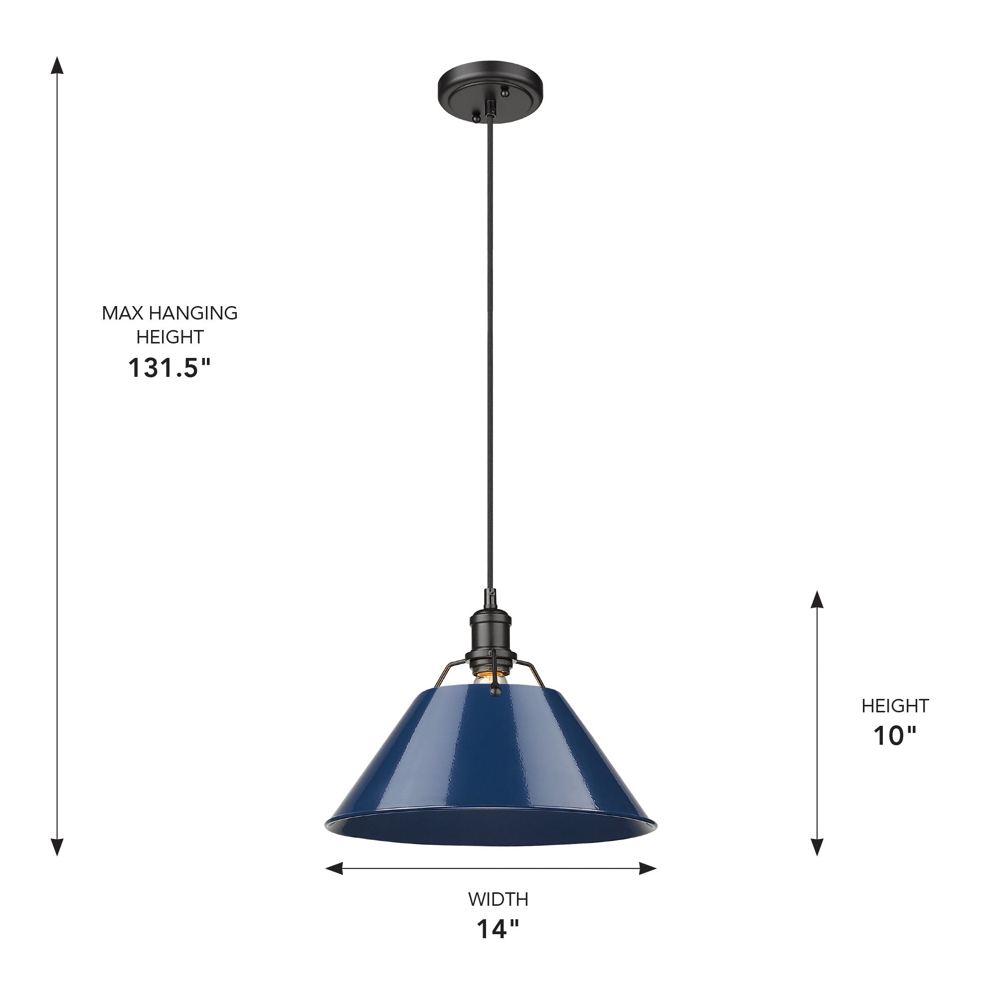 Yep by Golden Lighting Orwell 1-light 14in Pendant in Matte Black and Navy Blue shade - - Golden Lighting