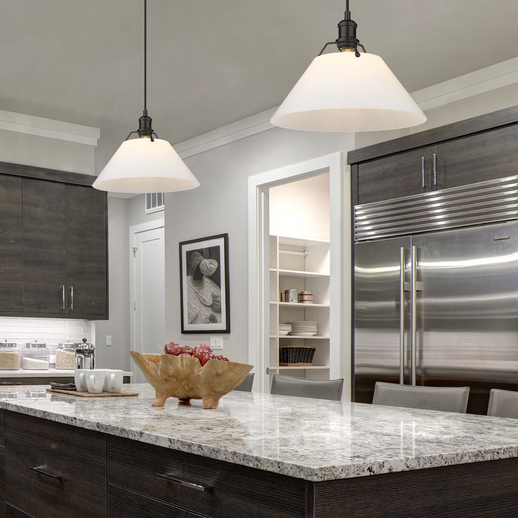 Yep by Golden Lighting Orwell 1-light 14in Pendant in Matte Black and Opal Glass