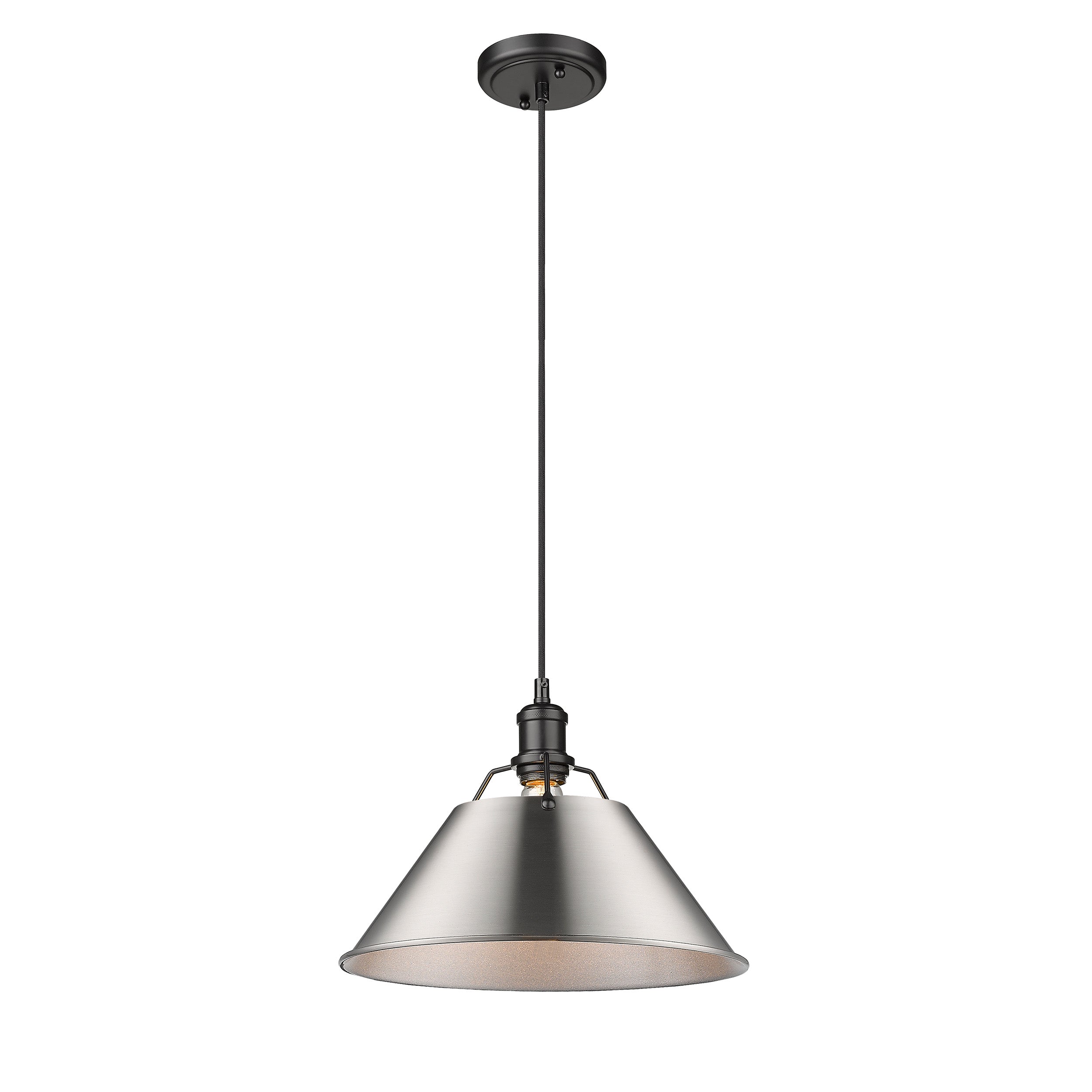 Yep by Golden Lighting Orwell 1-light 14in Pendant in Matte Black and Pewter shade - Default Title - Golden Lighting