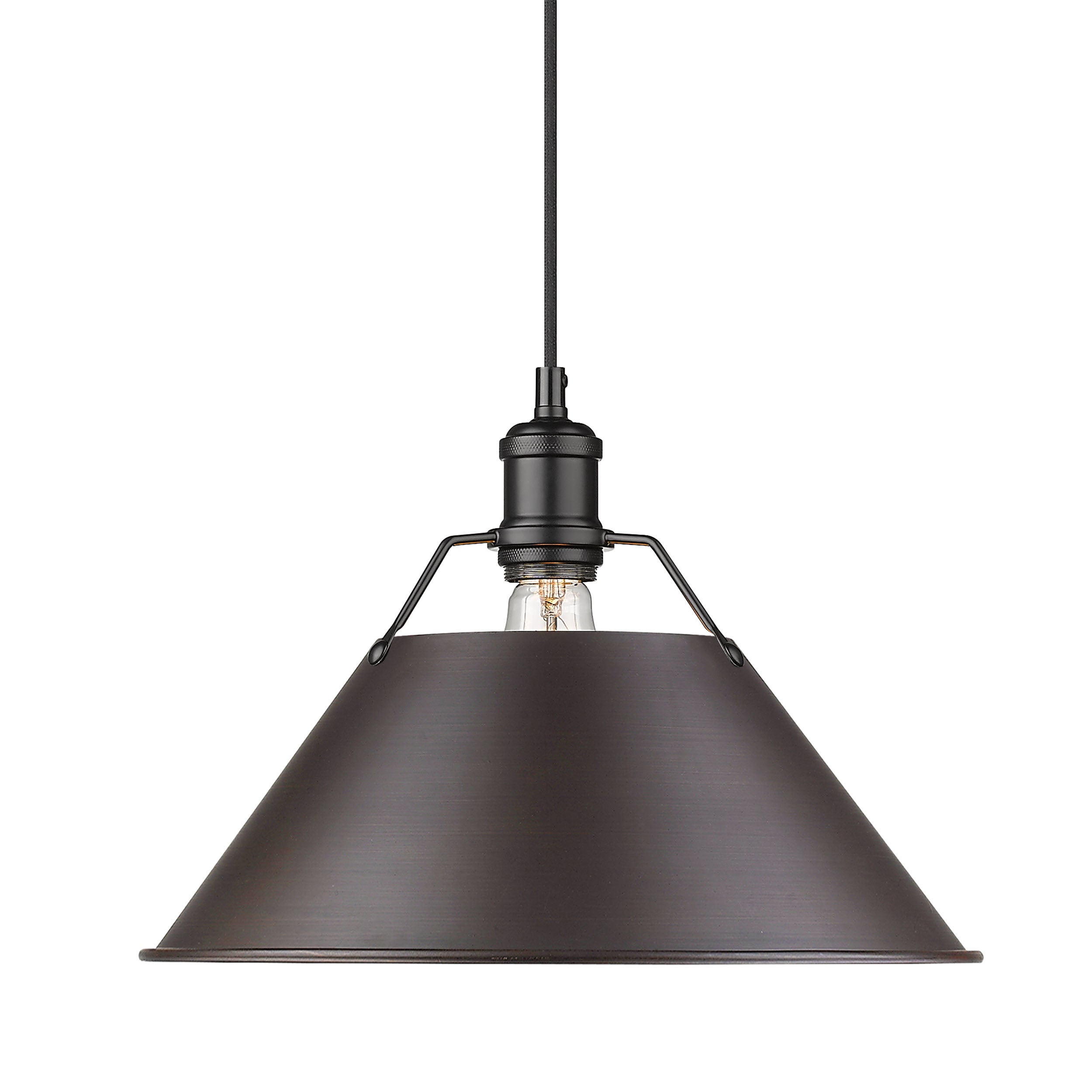 Yep by Golden Lighting Orwell 1-light 14in Pendant in Matte Black and Rubbed Bronze shade