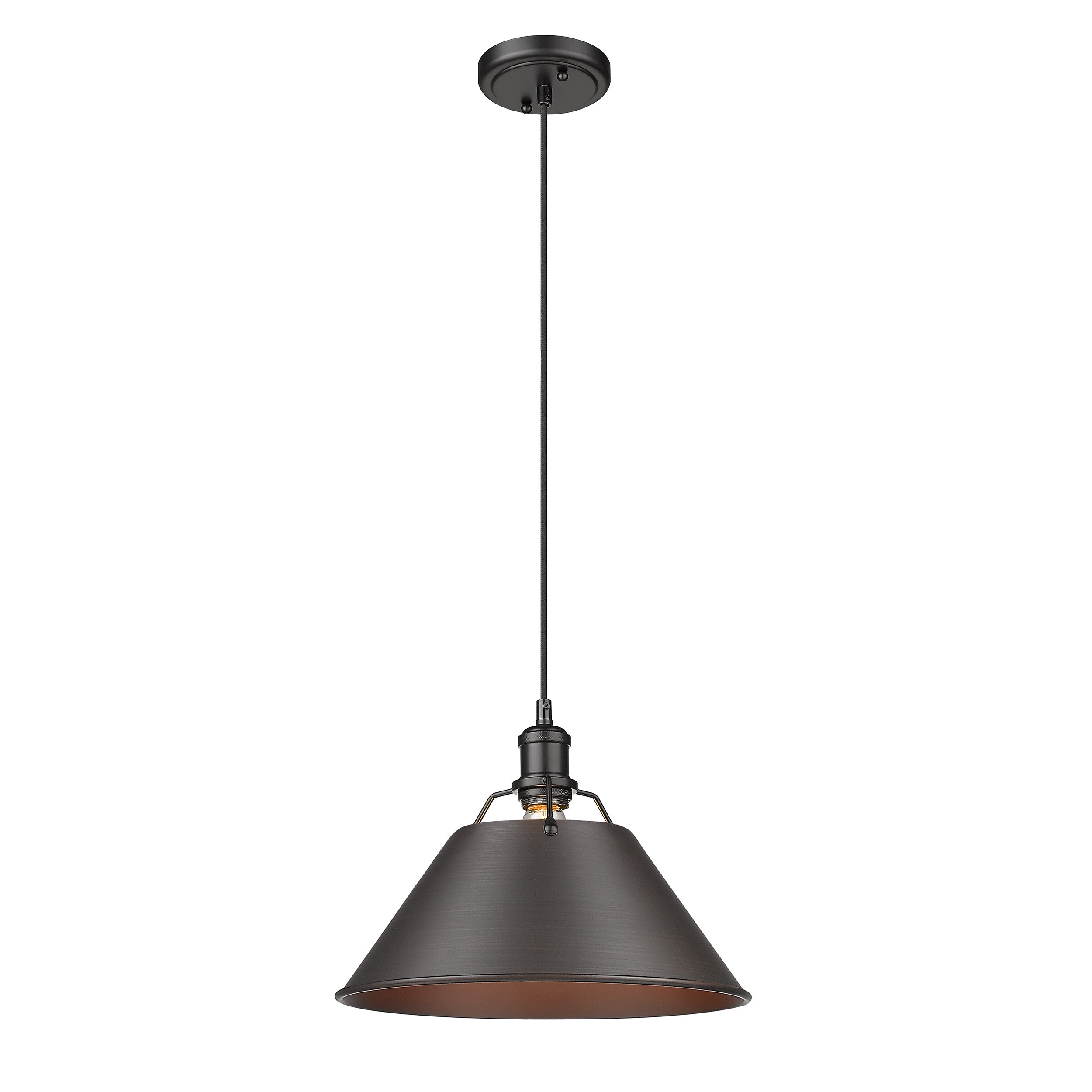 Yep by Golden Lighting Orwell 1-light 14in Pendant in Matte Black and Rubbed Bronze shade