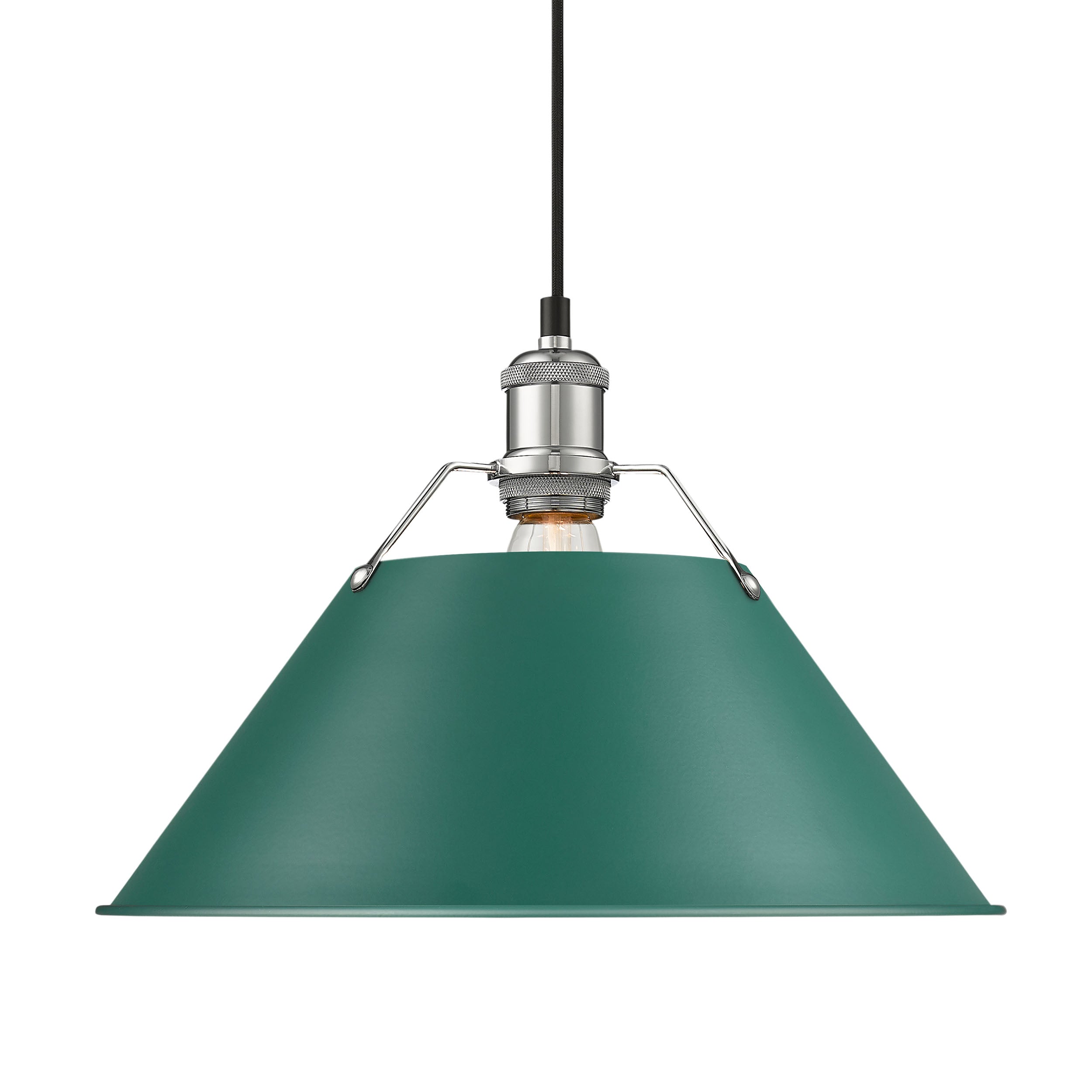 Yep by Golden Lighting Orwell 1-light 14in Pendant in Chrome and Pine Green shade - - Golden Lighting