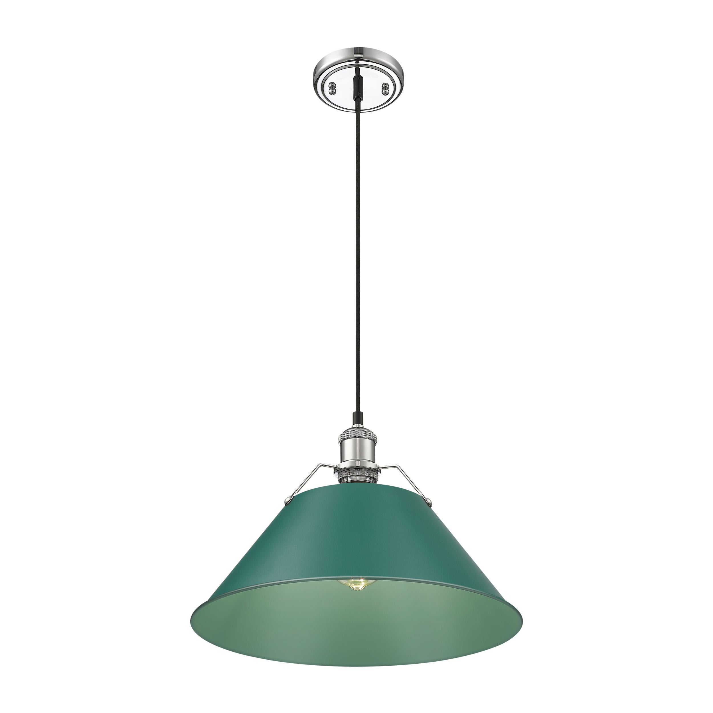 Yep by Golden Lighting Orwell 1-light 14in Pendant in Chrome and Pine Green shade - Default Title - Golden Lighting