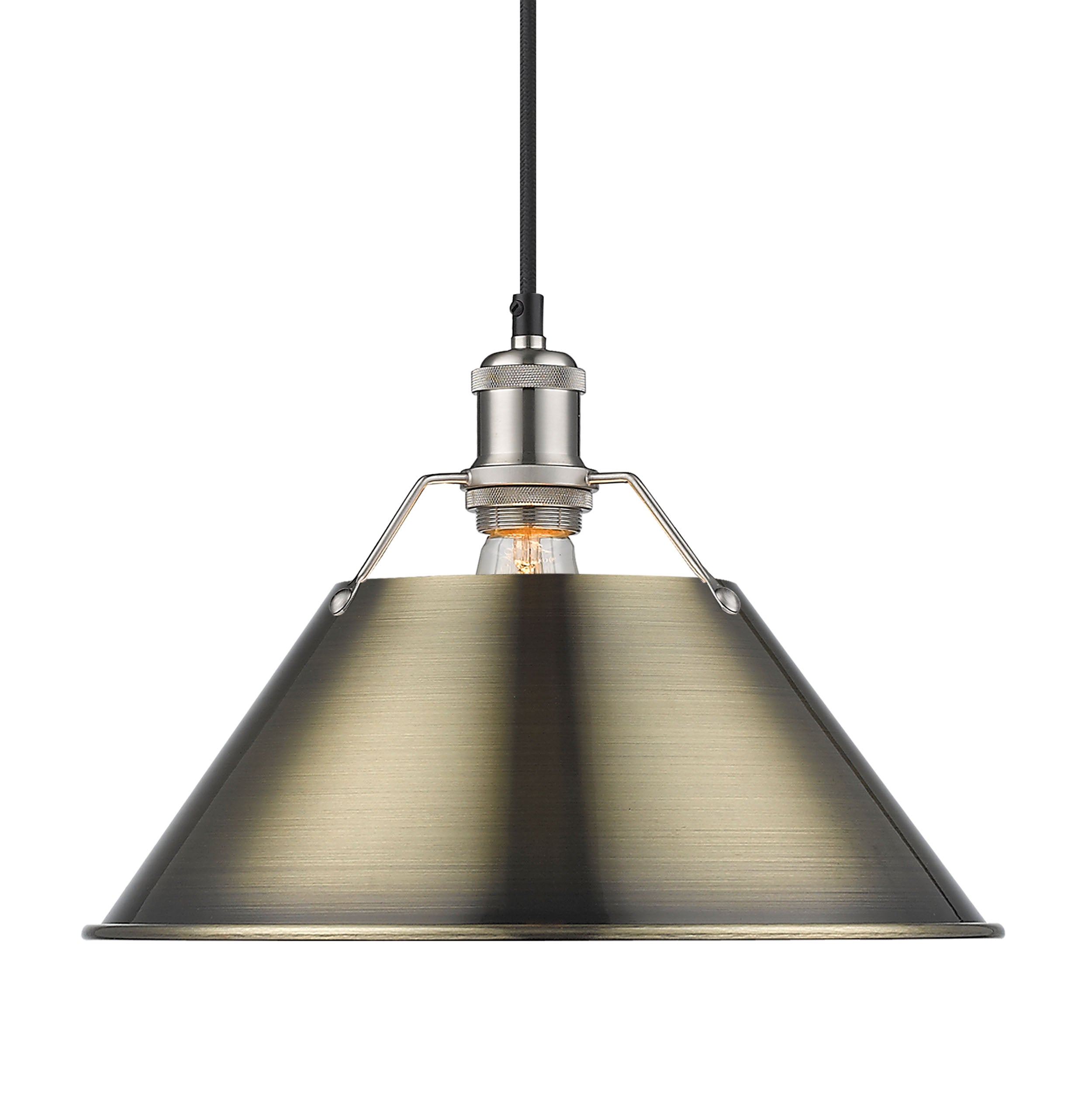 Yep by Golden Lighting Orwell 1-light 14in Pendant in Pewter and Aged Brass shade - - Golden Lighting