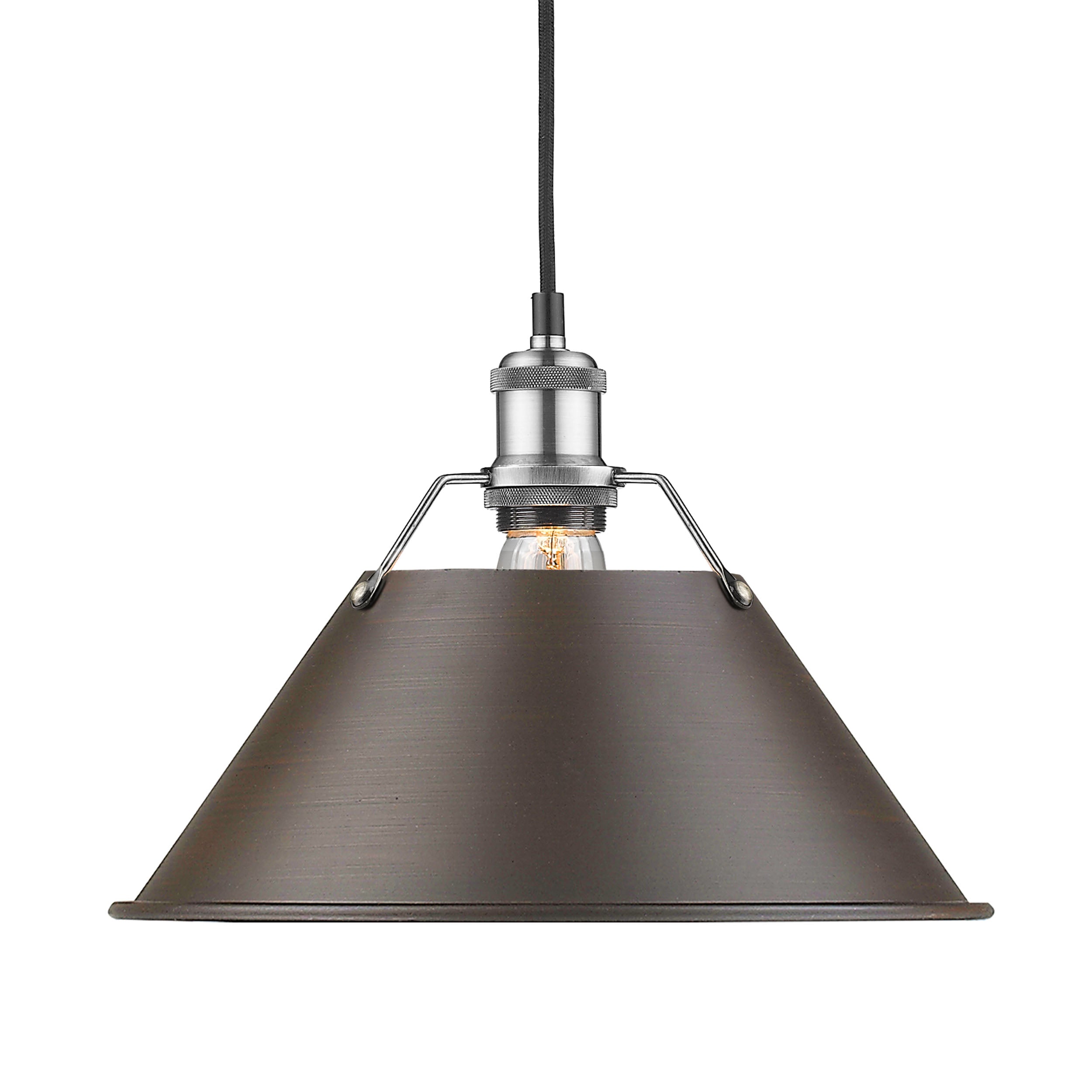 Yep by Golden Lighting Orwell 1-light 14in Pendant in Pewter and Rubbed Bronze shade - - Golden Lighting