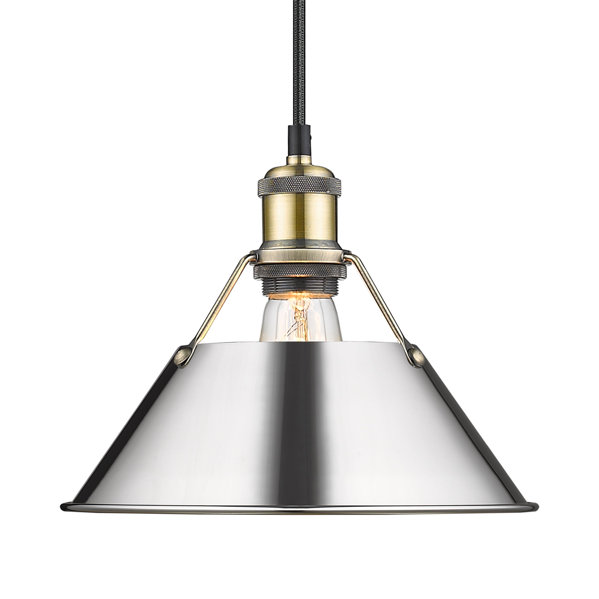 Yep by Golden Lighting Orwell 1-light 10in Pendant in Aged Brass and Chrome shade - - Golden Lighting