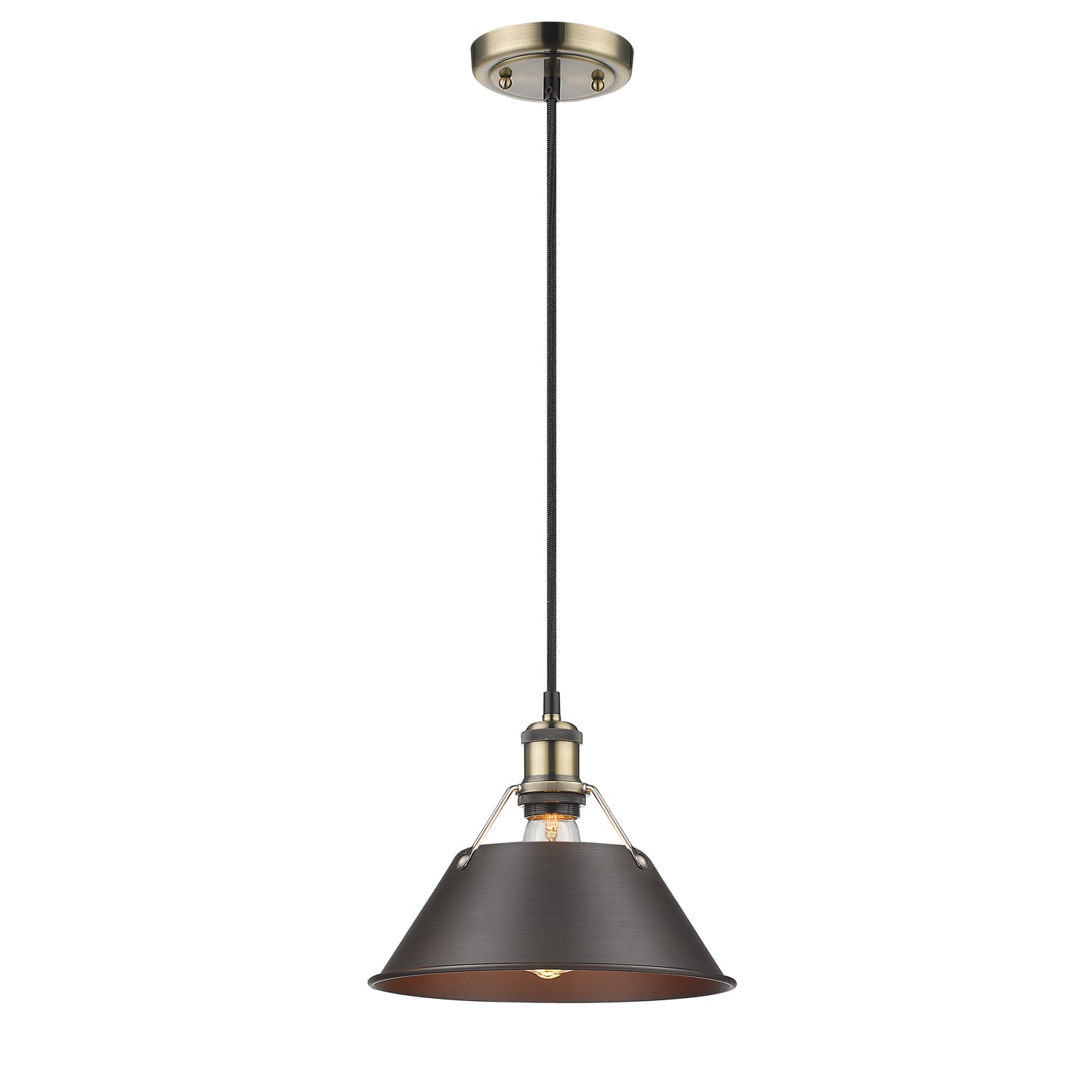 Yep by Golden Lighting Orwell 1-light 14in Pendant in Aged Brass and Rubbed Bronze shade - - Golden Lighting
