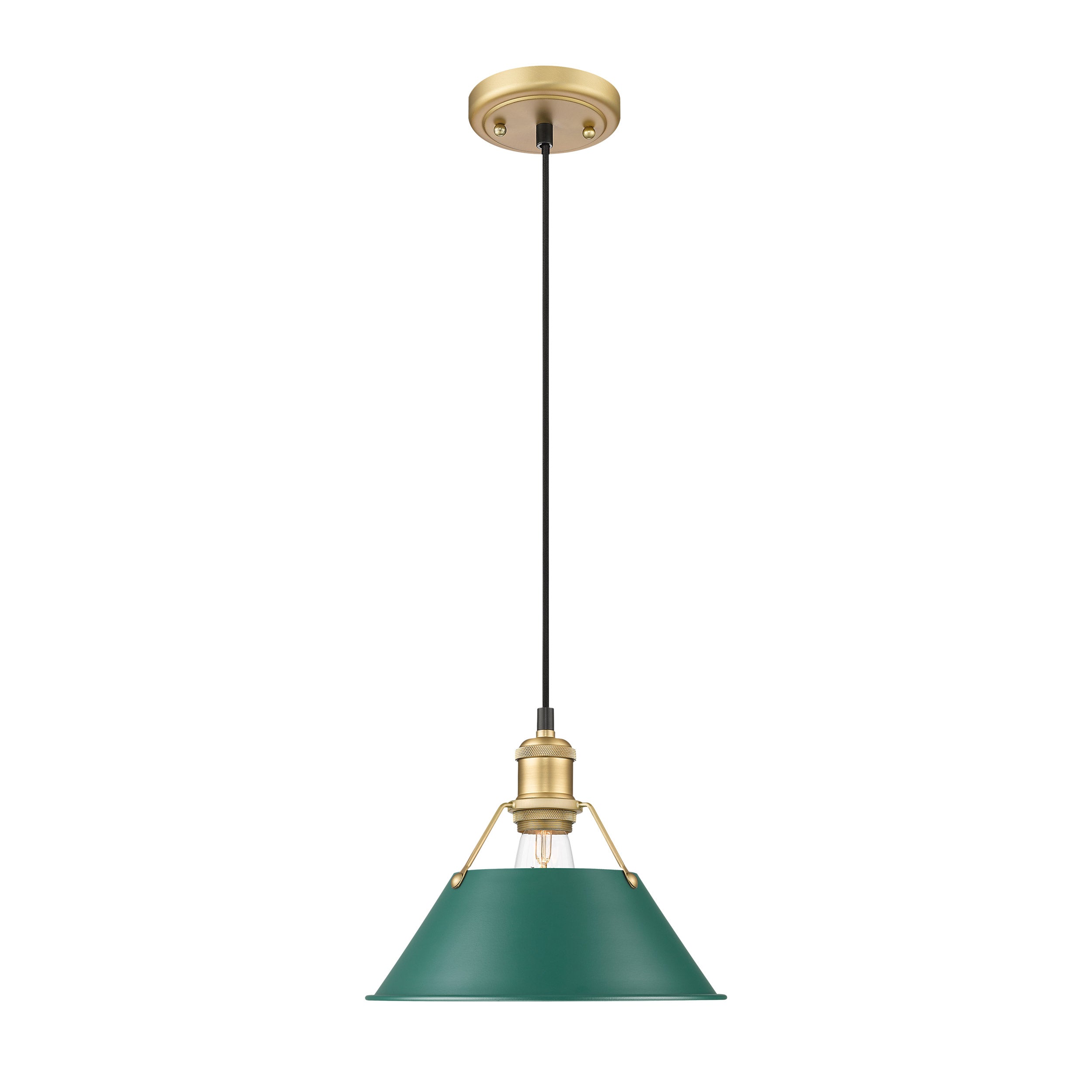 Yep by Golden Lighting Orwell 1-light 14in Pendant in Brushed Champagne Brass and Pine Green shade - - Golden Lighting