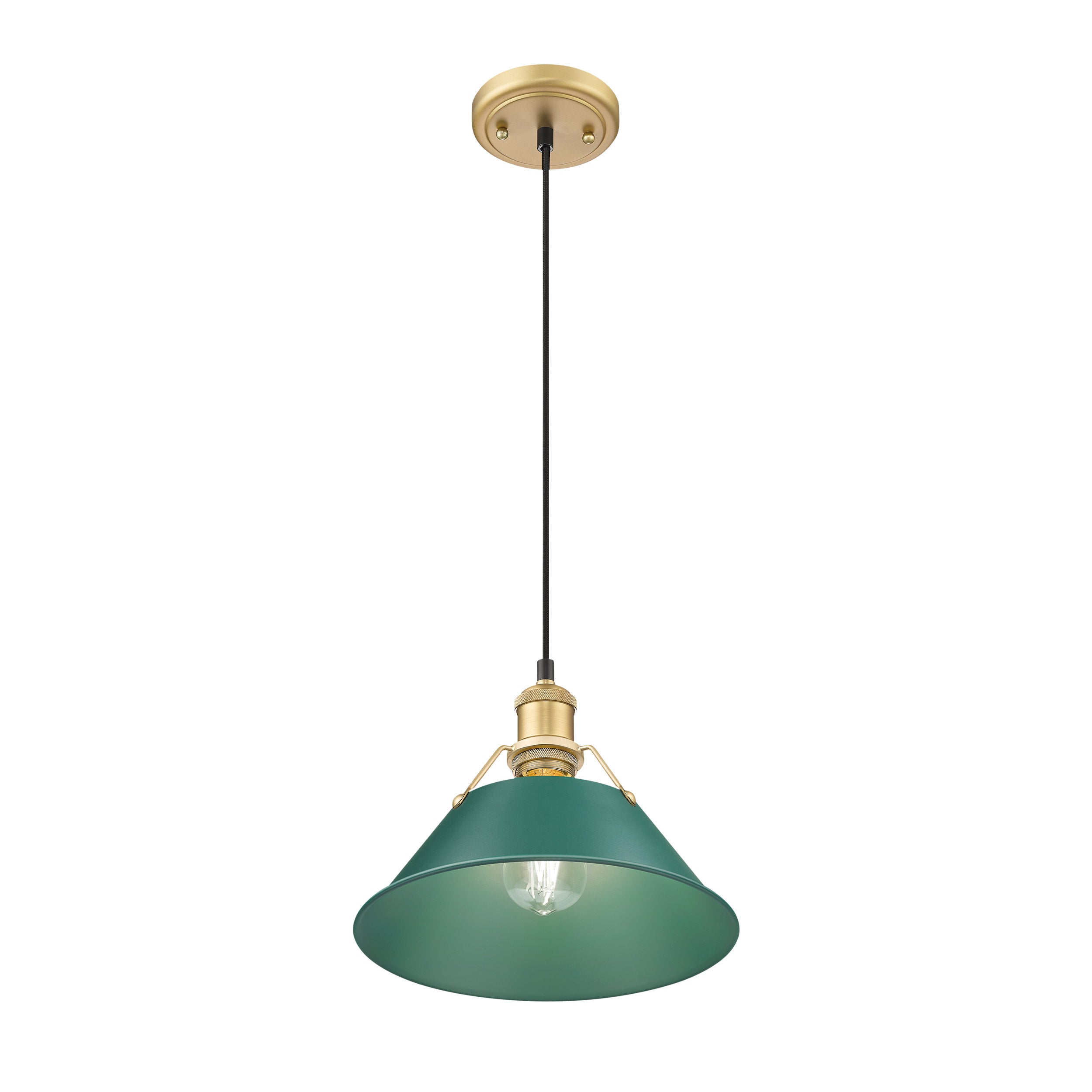 Yep by Golden Lighting Orwell 1-light 14in Pendant in Brushed Champagne Brass and Pine Green shade - - Golden Lighting