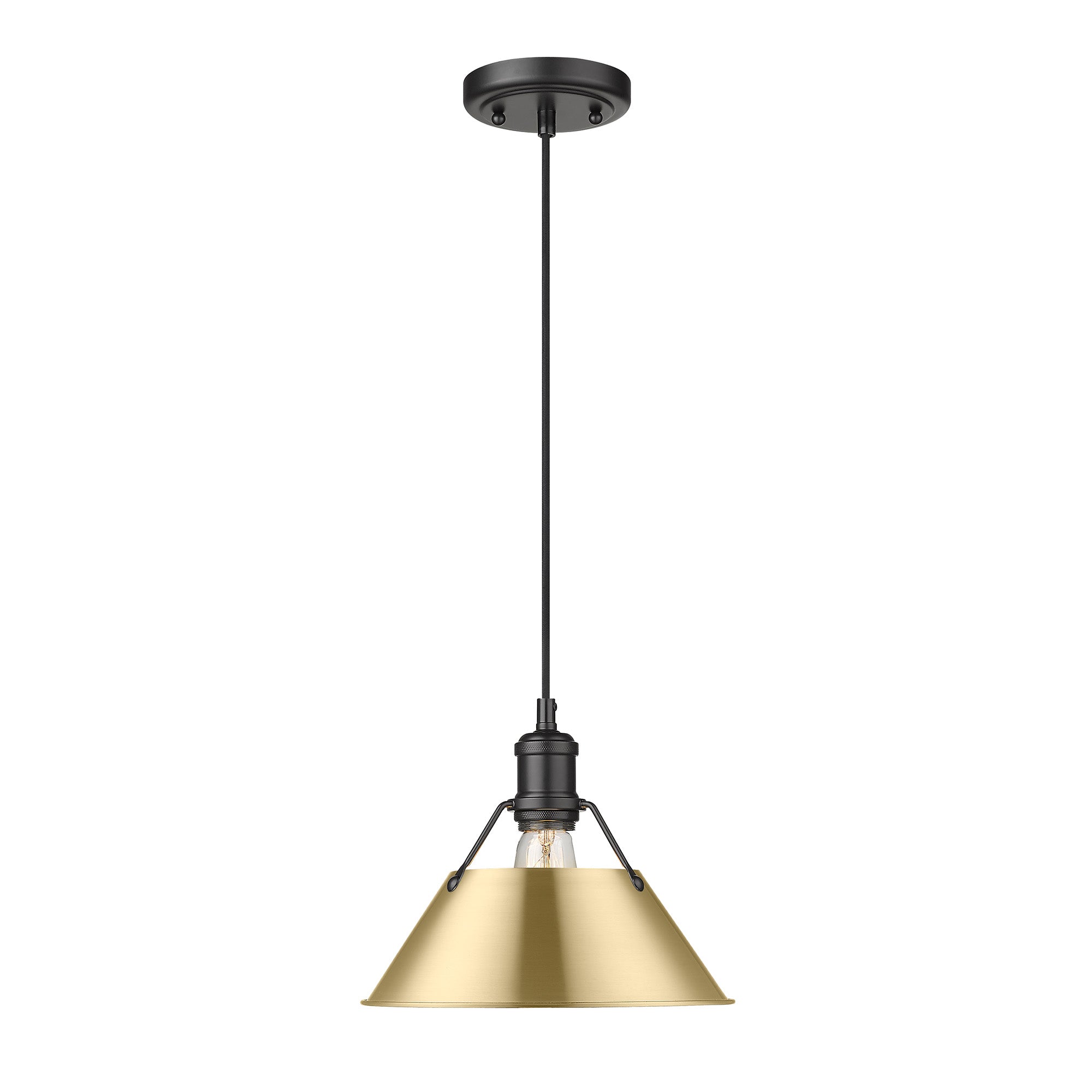 Yep by Golden Lighting Orwell 1-light 14in Pendant in Matte Black and Brushed Champagne Brass shade - - Golden Lighting
