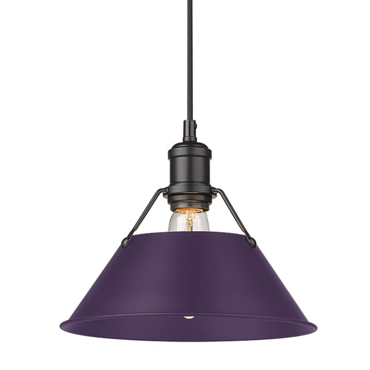 Yep by Golden Lighting Orwell 1-light 14in Pendant in Matte Black and Exotic Purple shade - - Golden Lighting