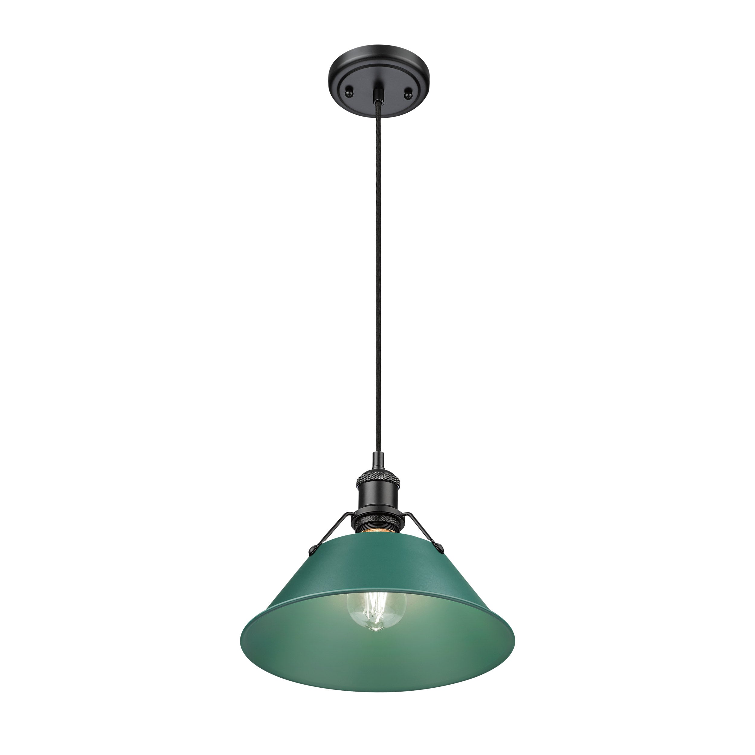 Yep by Golden Lighting Orwell 1-light 14in Pendant in Matte Black and Pine Green shade - - Golden Lighting
