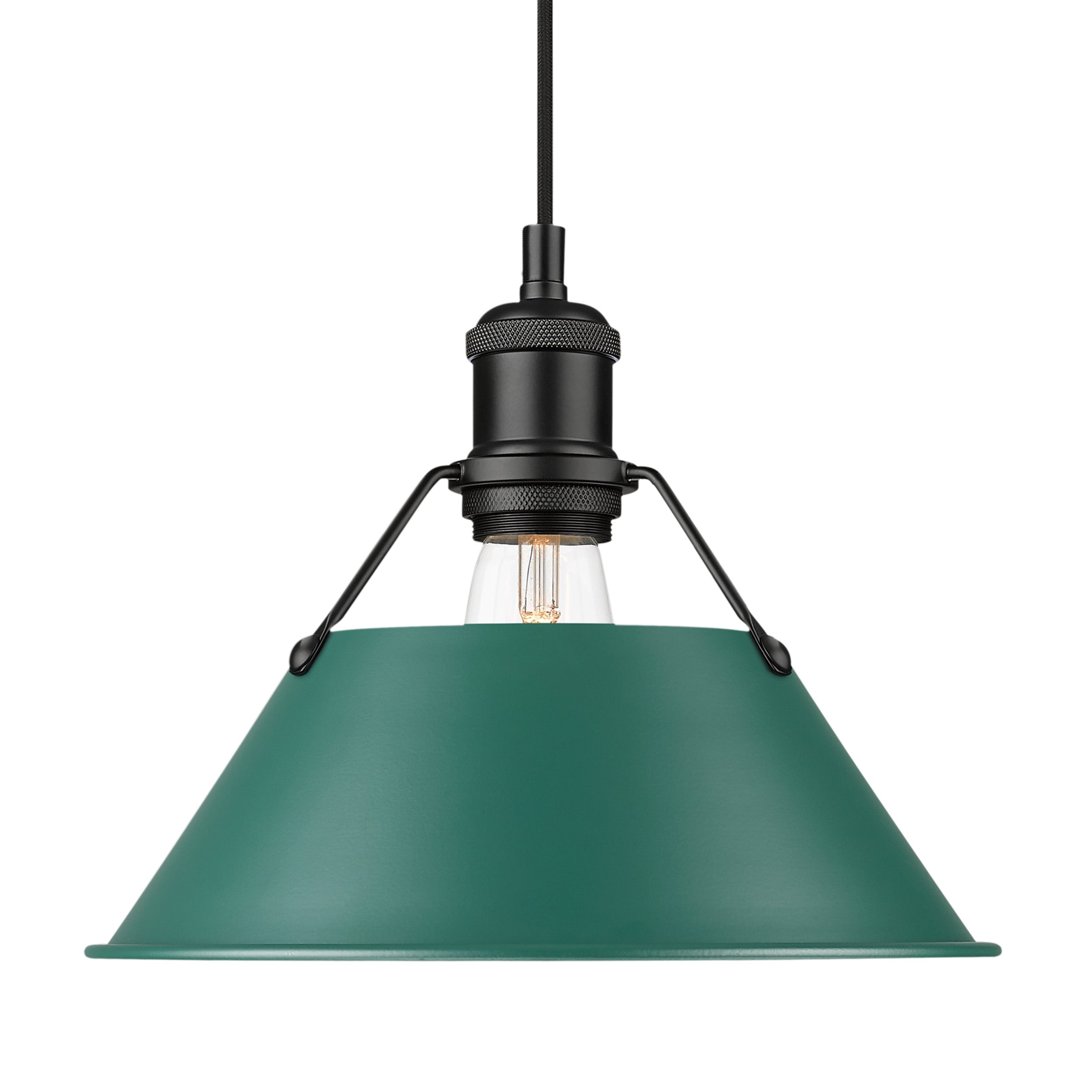 Yep by Golden Lighting Orwell 1-light 14in Pendant in Matte Black and Pine Green shade - - Golden Lighting