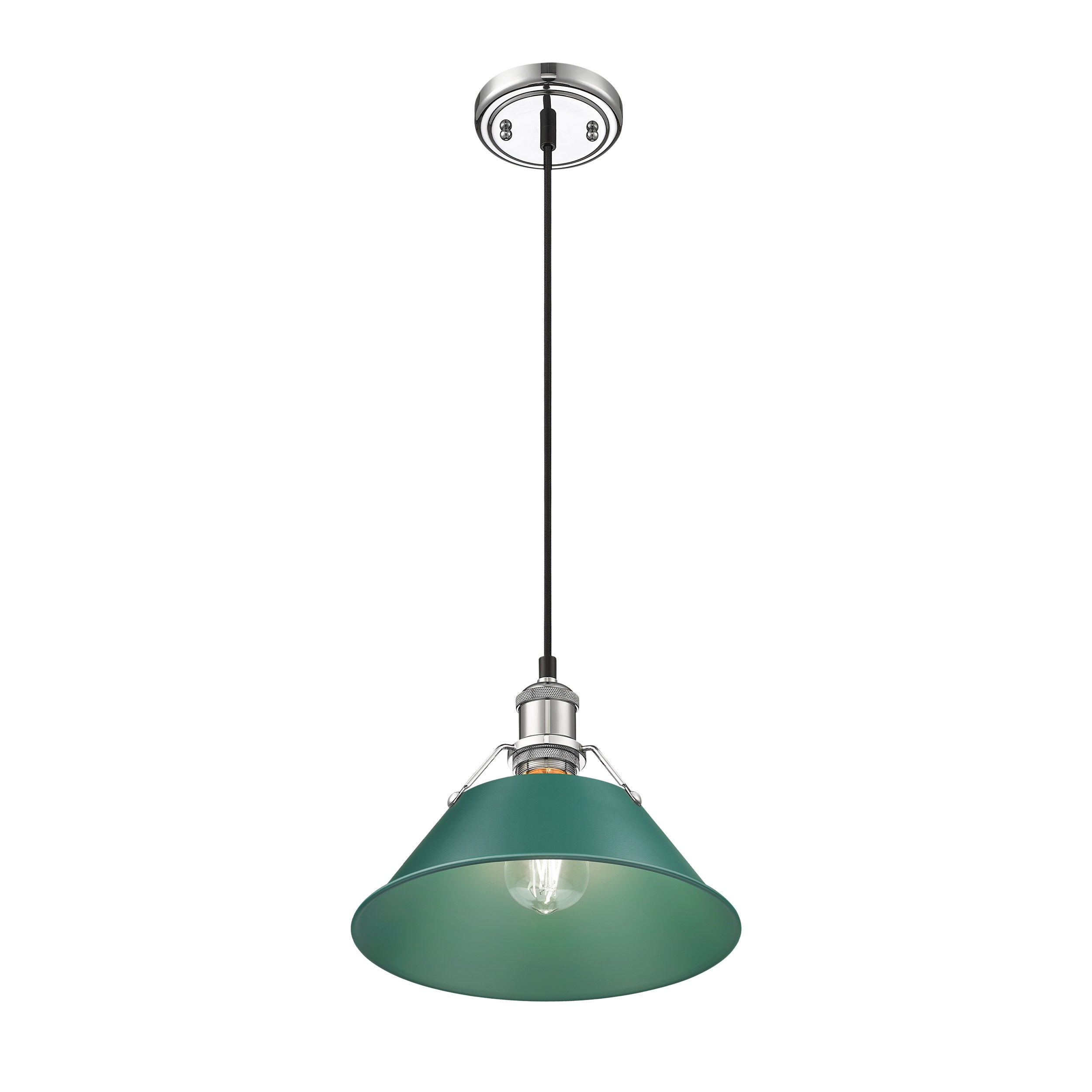 Yep by Golden Lighting Orwell 1-light 14in Pendant in Chrome and Pine Green shade - - Golden Lighting