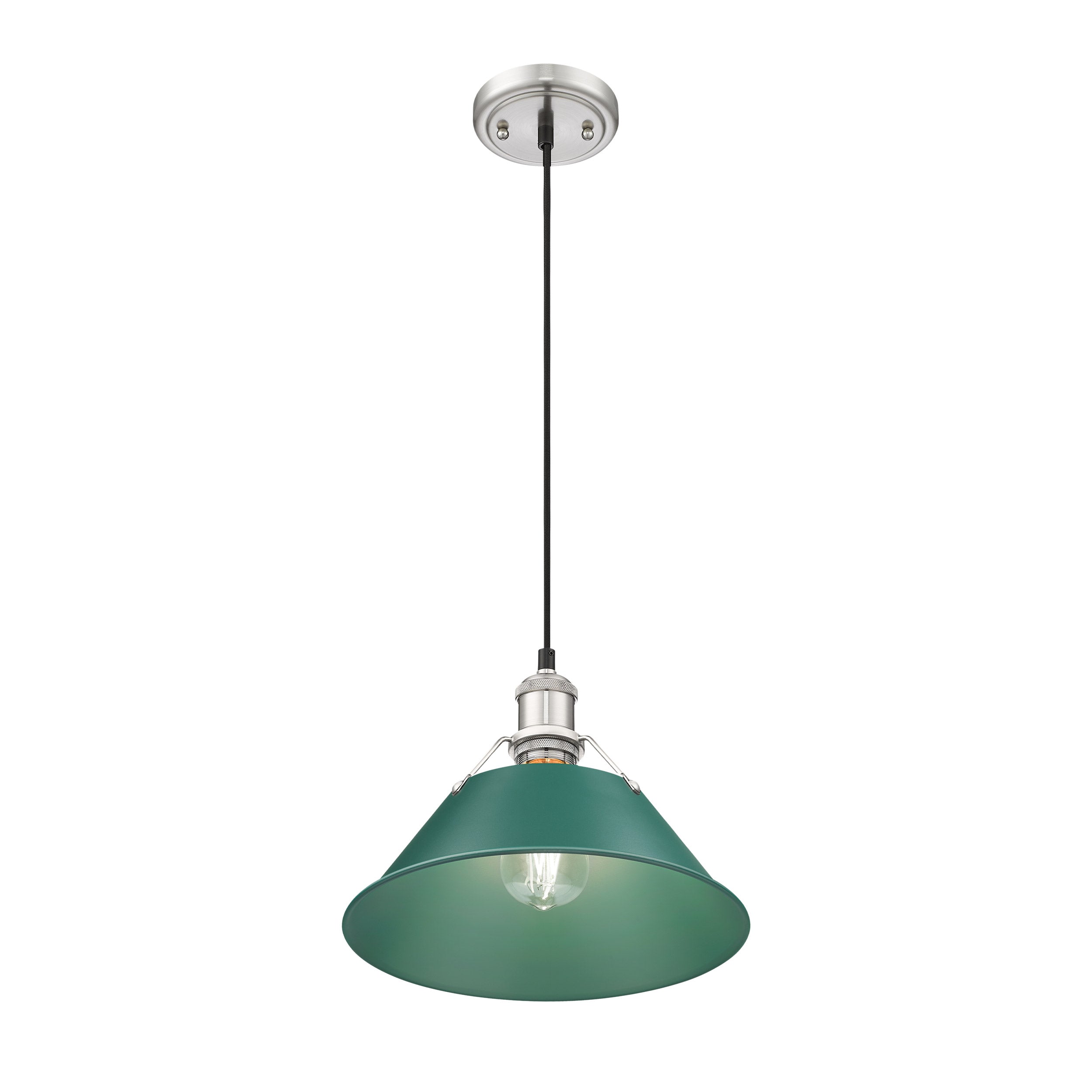 Yep by Golden Lighting Orwell 1-light 14in Pendant in Pewter and Pine Green shade - - Golden Lighting