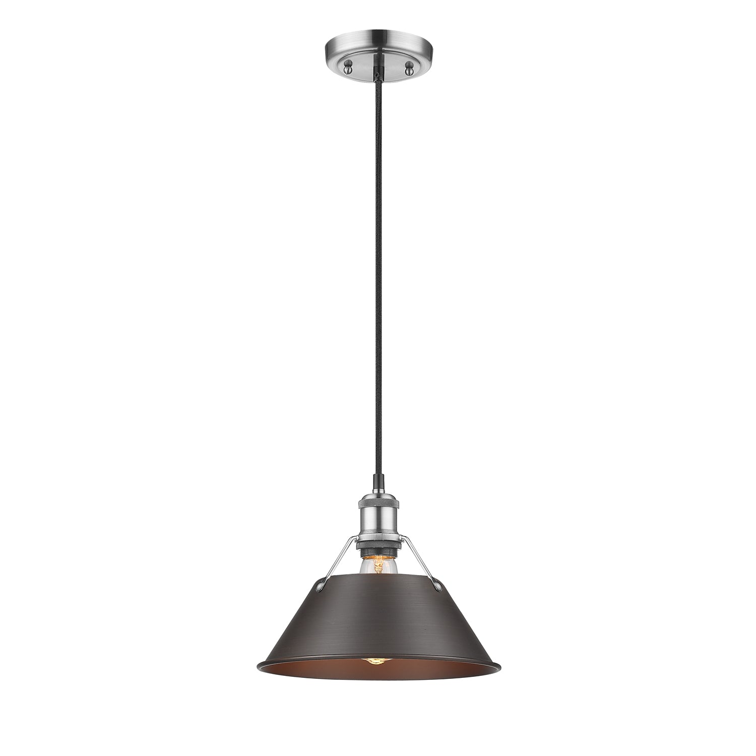 Yep by Golden Lighting Orwell 1-light 14in Pendant in Pewter and Rubbed Bronze shade - - Golden Lighting