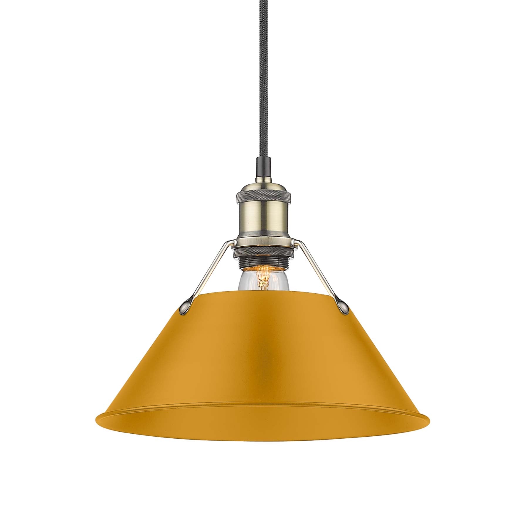 Yep by Golden Lighting Orwell 1-light 10in Pendant in Aged Brass and Auric Yellow shade