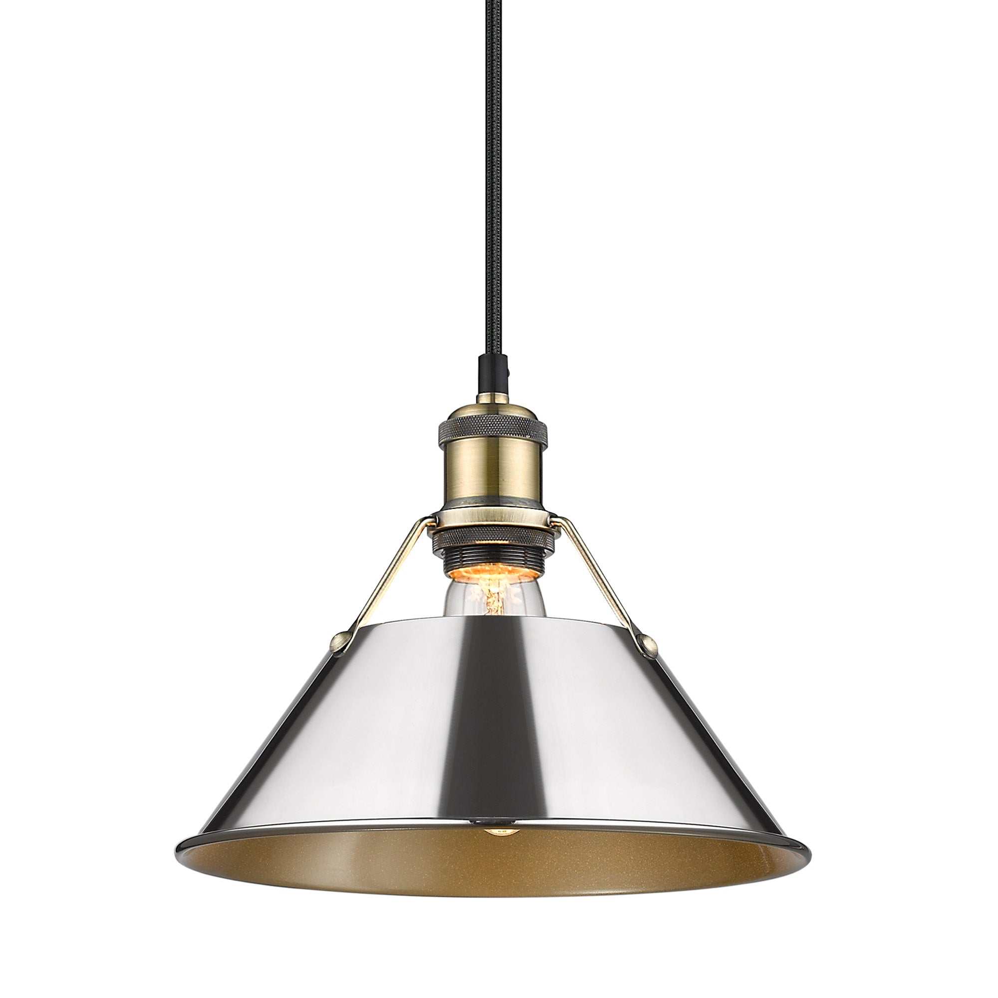 Orwell 10" Wide Medium Pendant in Aged Brass with Chrome - Default Title - Golden Lighting