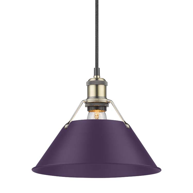 Yep by Golden Lighting Orwell 1-light 10in Pendant in Aged Brass and Exotic Purple shade