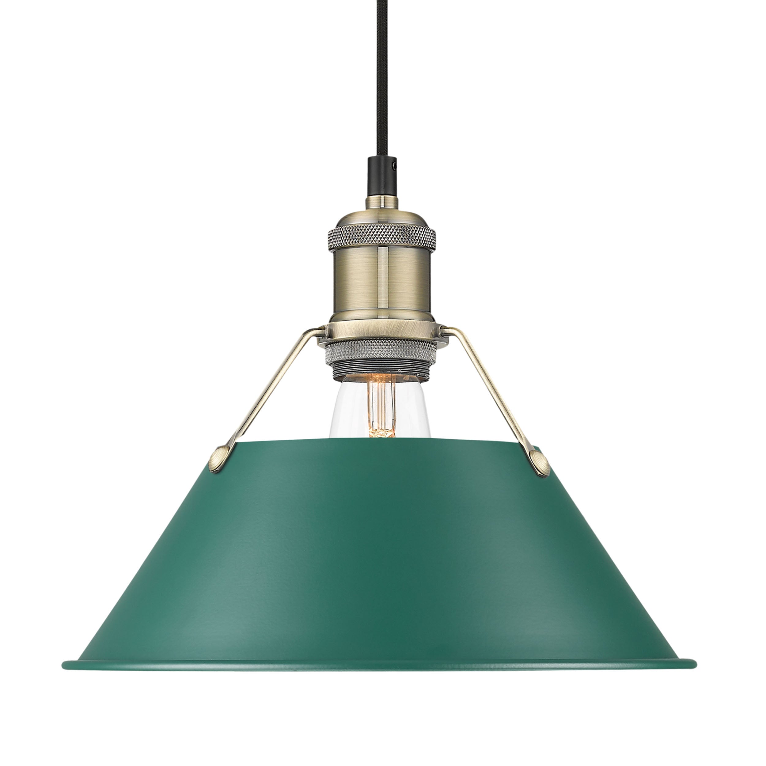 Yep by Golden Lighting Orwell 1-light 10in Pendant in Aged Brass and Pine Green shade - - Golden Lighting