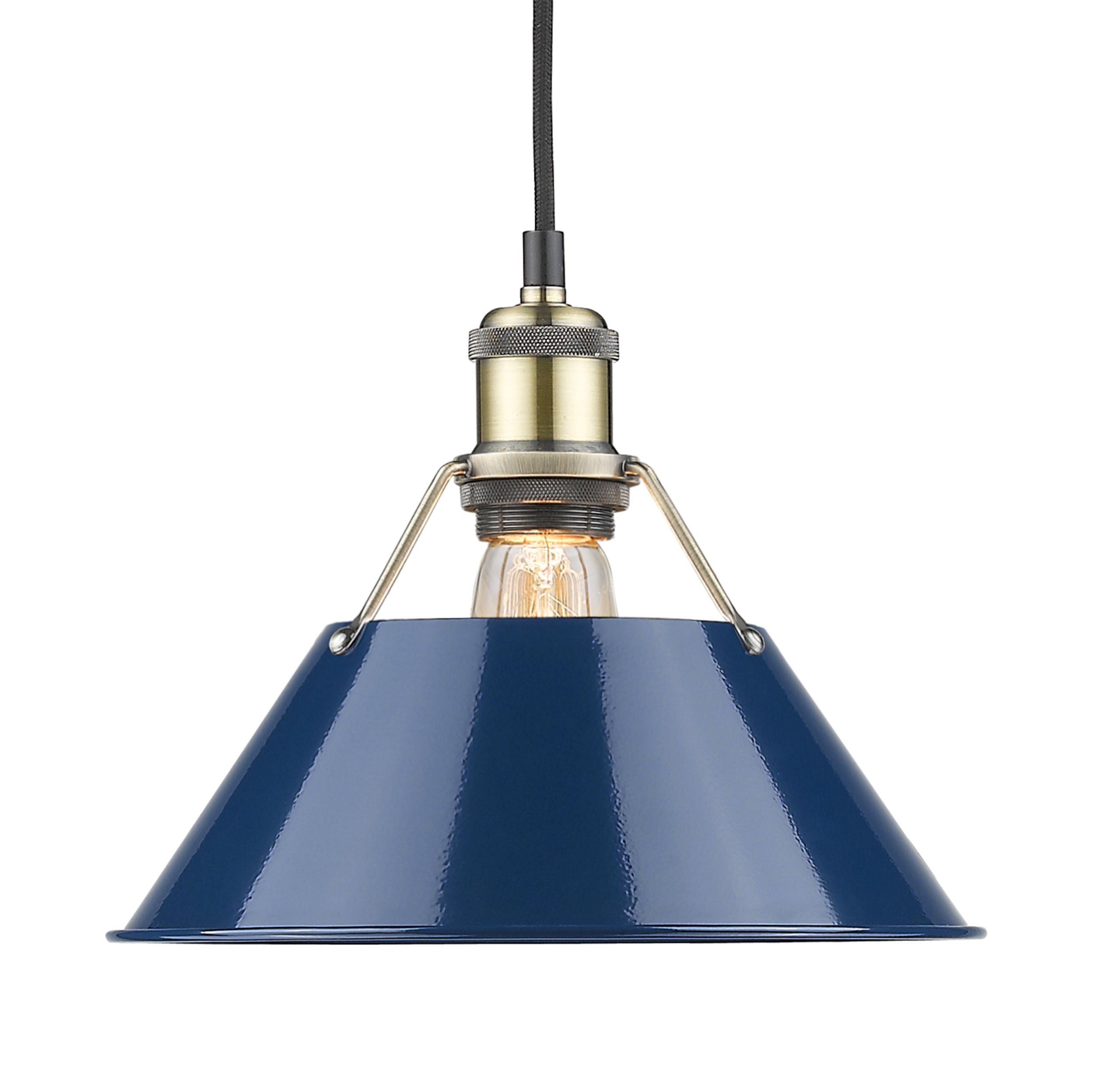 Yep by Golden Lighting Orwell 1-light 10in Pendant in Aged Brass and Navy Blue shade