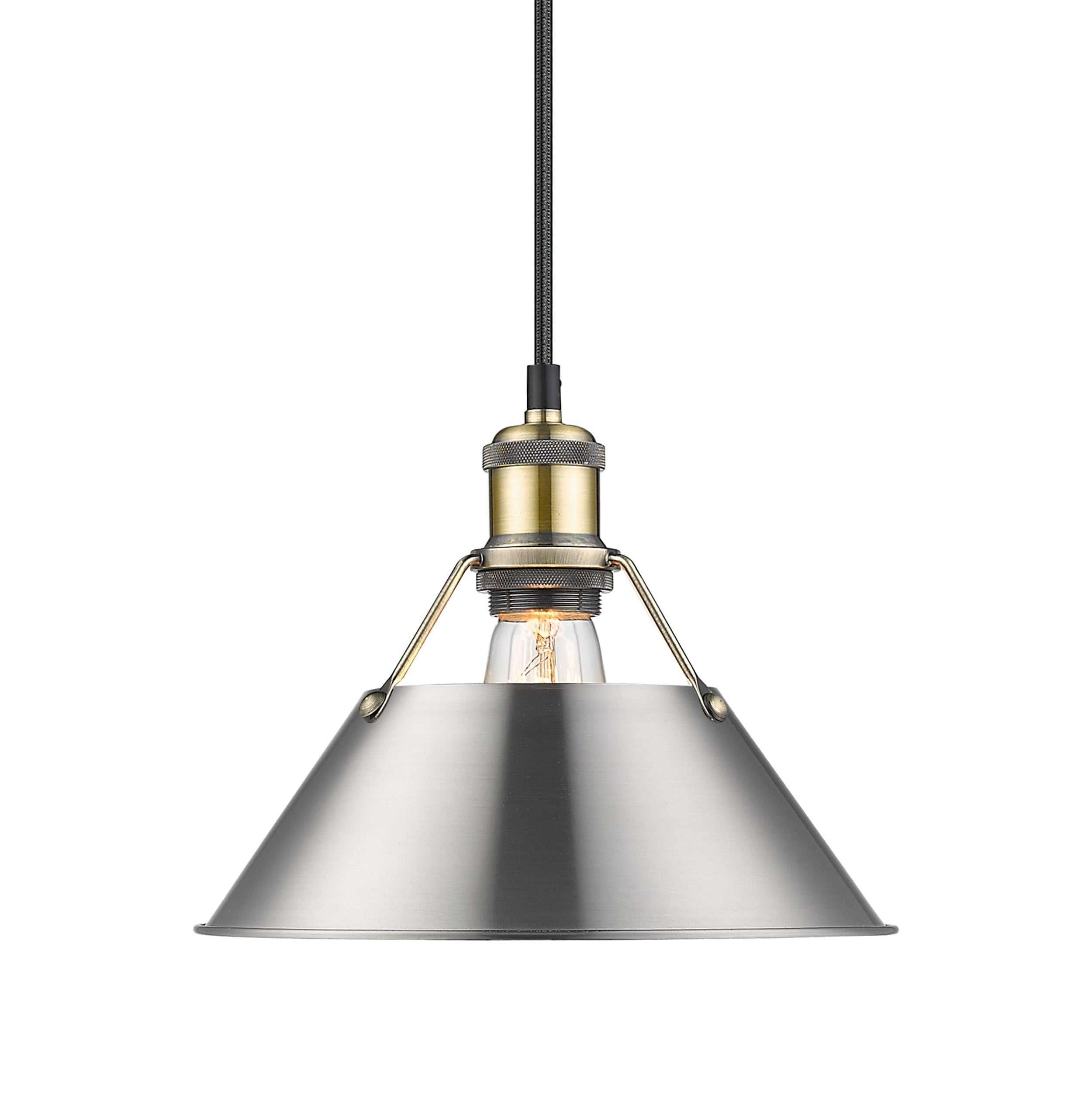 Yep by Golden Lighting Orwell 1-light 10in Pendant in Aged Brass and Pewter shade - - Golden Lighting