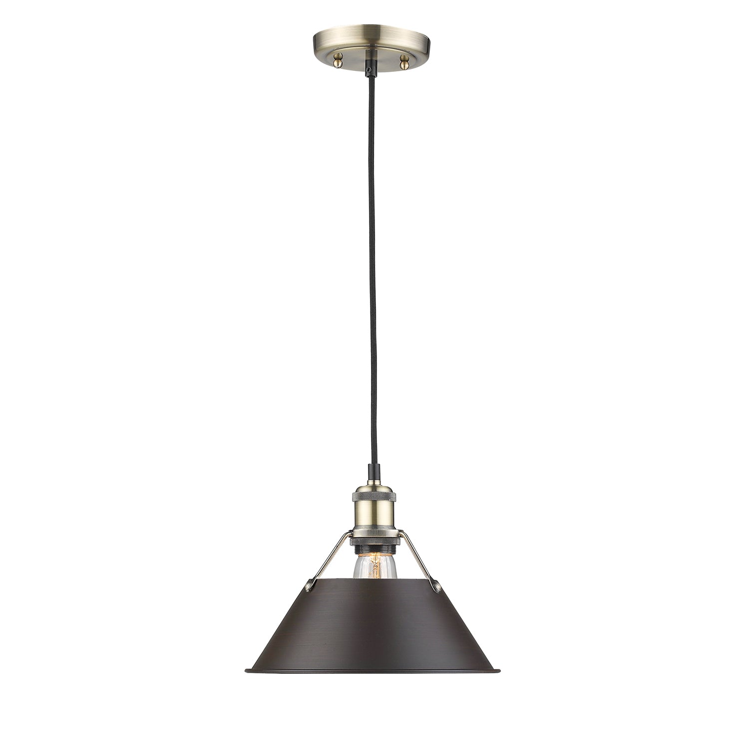 Yep by Golden Lighting Orwell 1-light 10in Pendant in Aged Brass and Rubbed Bronze shade - - Golden Lighting