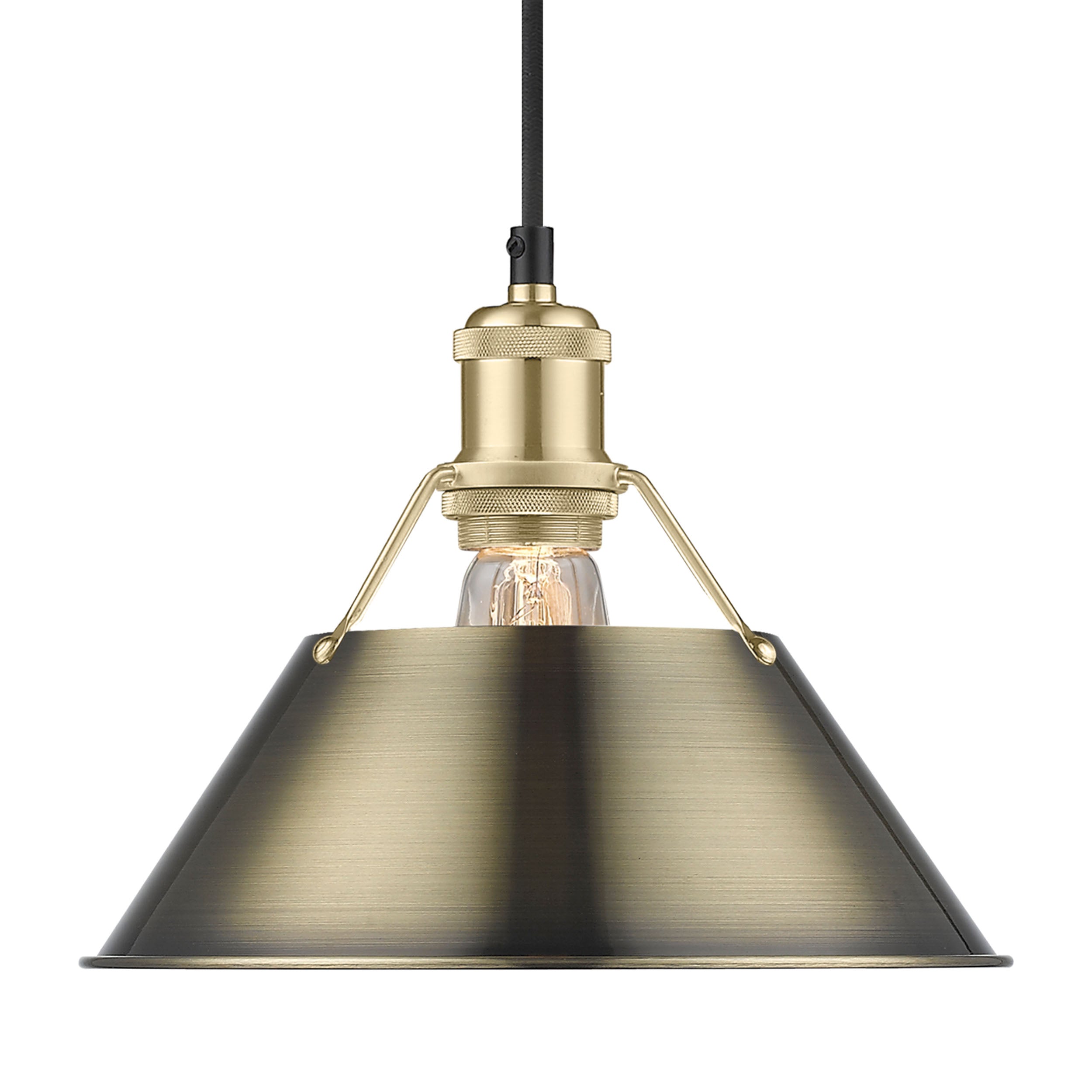 Yep by Golden Lighting Orwell 1-light 10in Pendant in Brushed Champagne Brass and Aged Brass shade