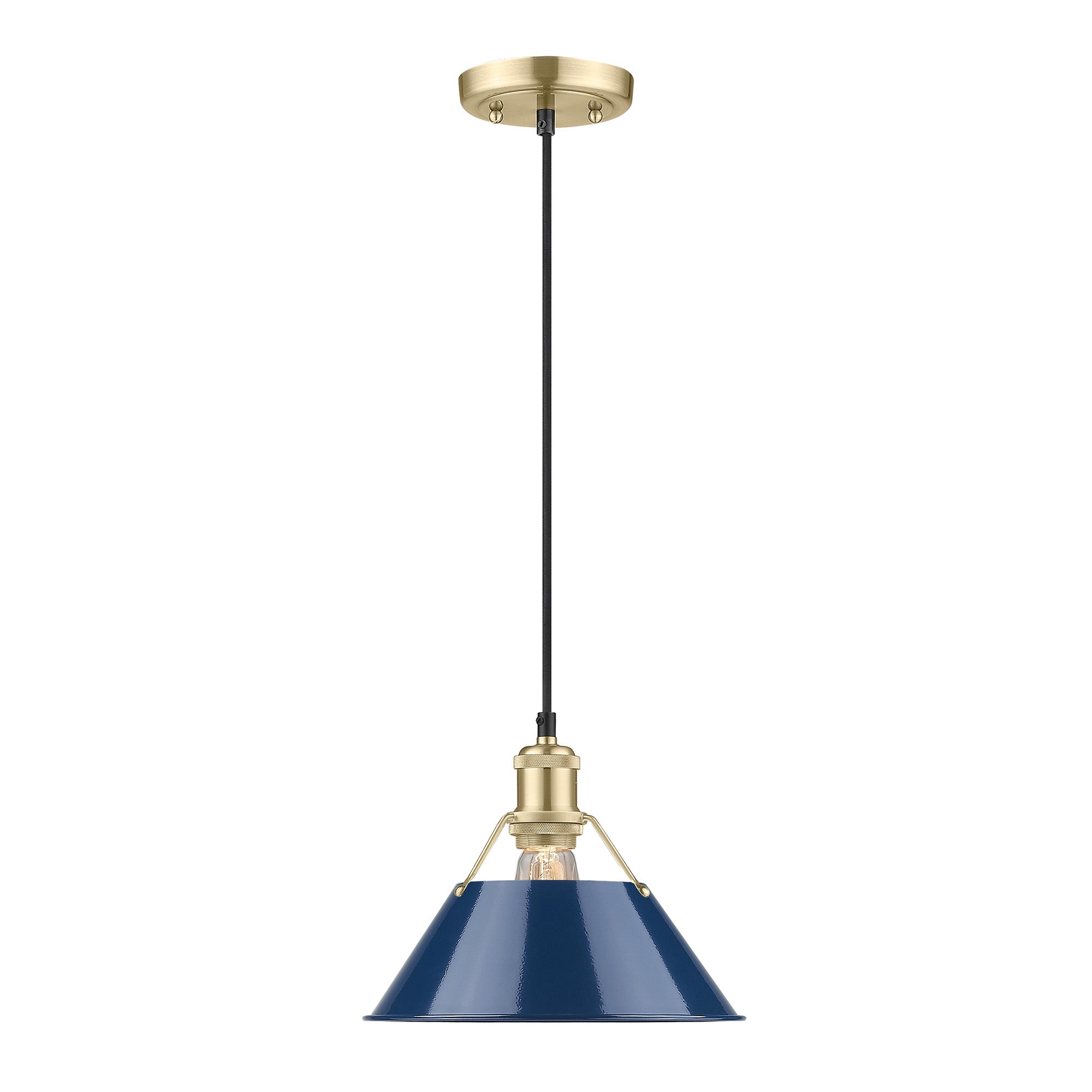 Yep by Golden Lighting Orwell 1-light 10in Pendant in Brushed Champagne Brass and Navy Blue shade - - Golden Lighting