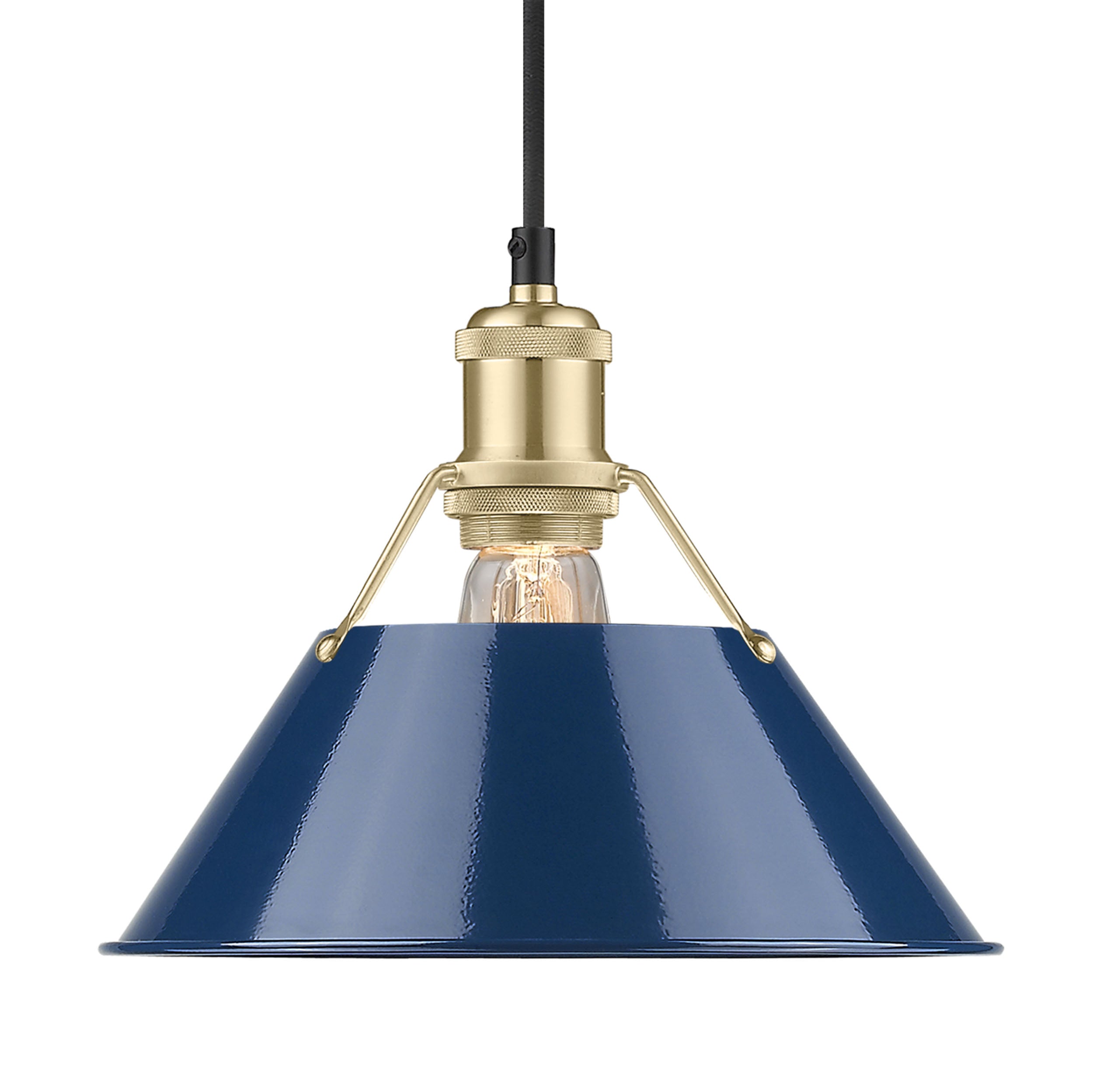 Yep by Golden Lighting Orwell 1-light 10in Pendant in Brushed Champagne Brass and Navy Blue shade