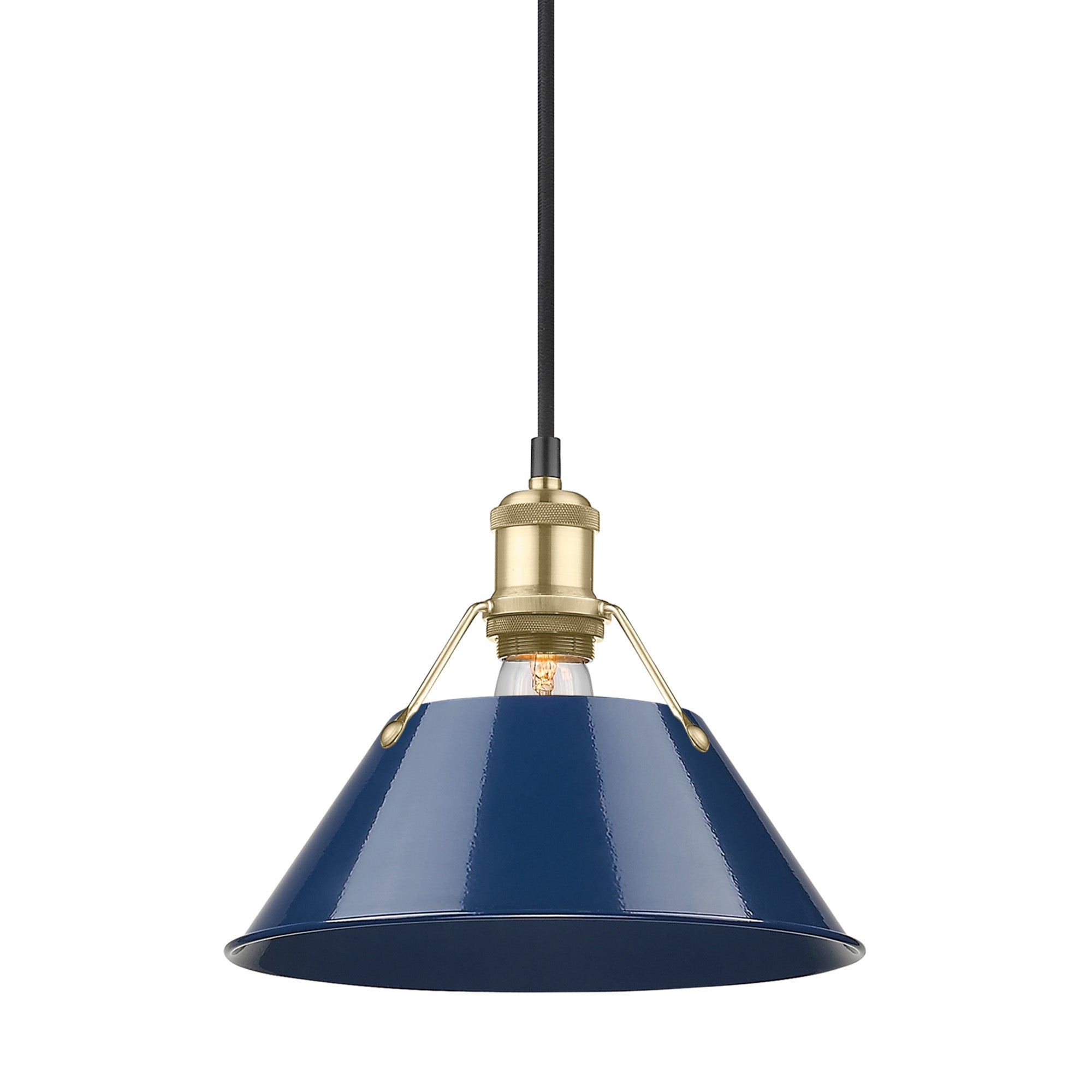 Orwell 10" Wide Medium Pendant in Brushed Champagne Bronze with Matte Navy - Default Title - Golden Lighting