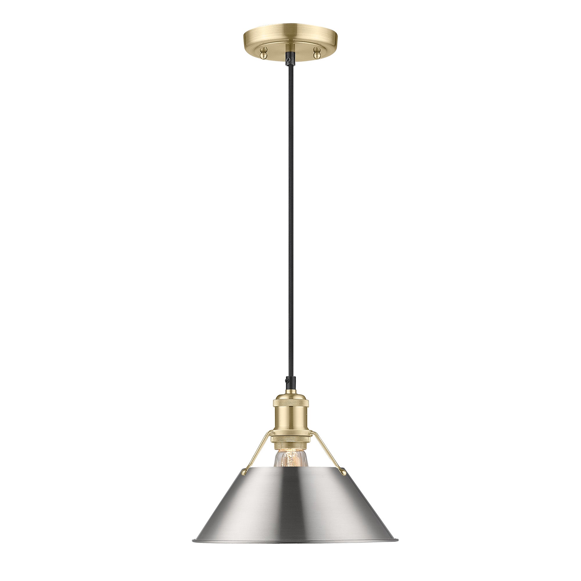 Yep by Golden Lighting Orwell 1-light 10in Pendant in Brushed Champagne Brass and Pewter shade - - Golden Lighting