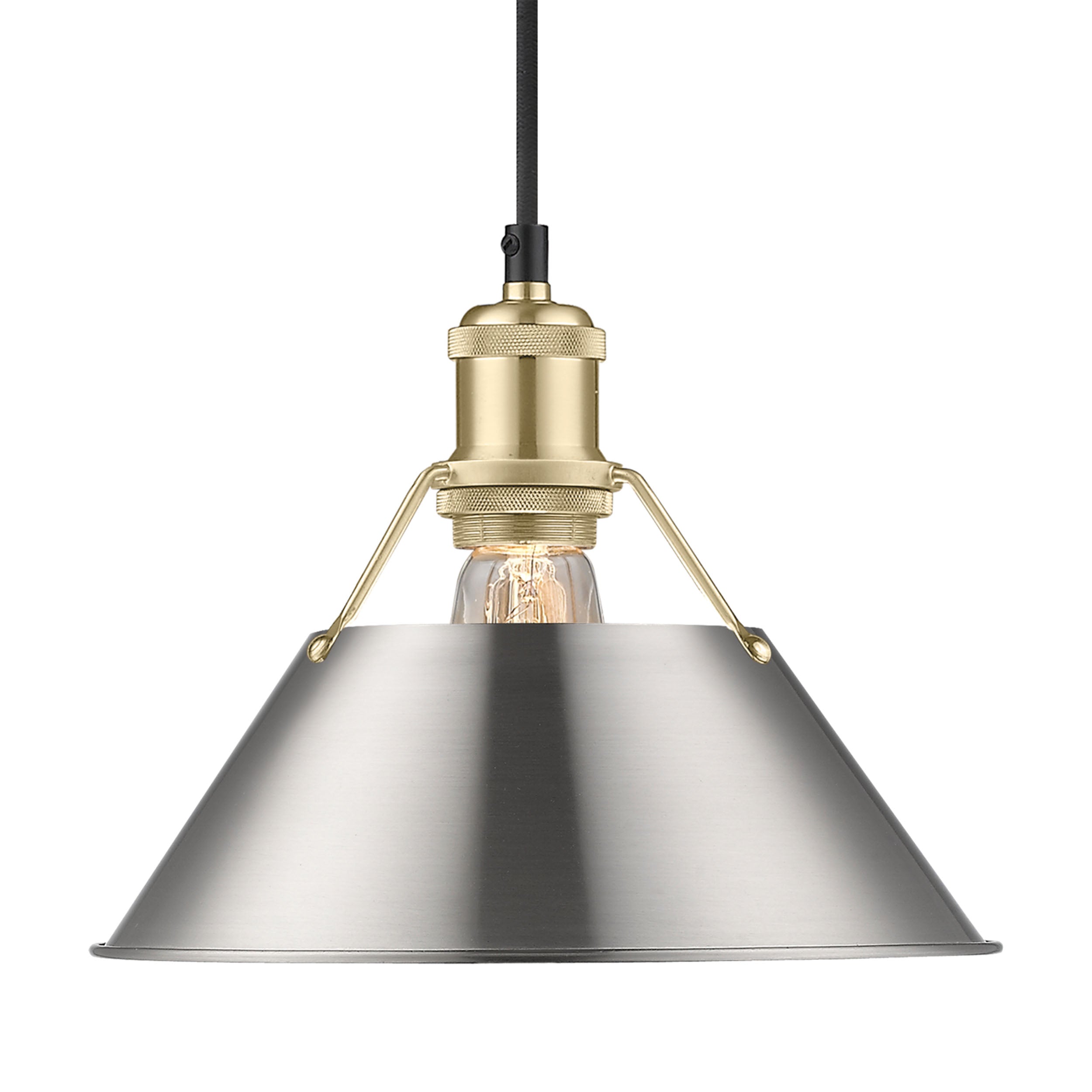 Yep by Golden Lighting Orwell 1-light 10in Pendant in Brushed Champagne Brass and Pewter shade - - Golden Lighting