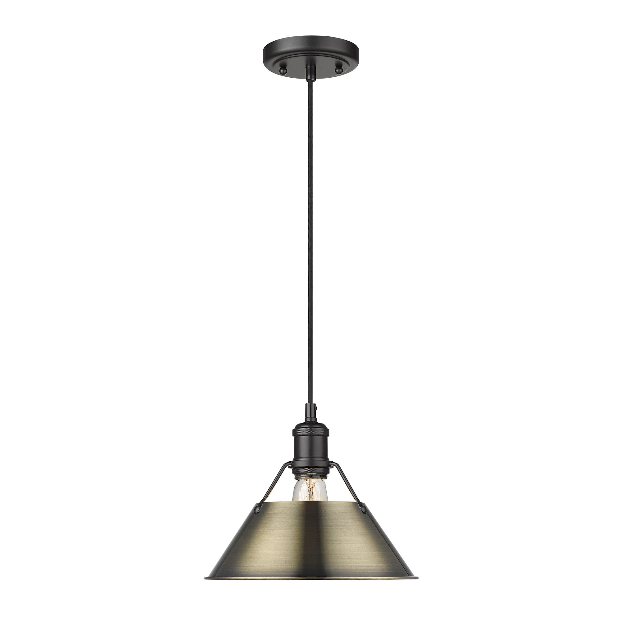 Yep by Golden Lighting Orwell 1-light 10in Pendant in Matte Black and Aged Brass shade - - Golden Lighting