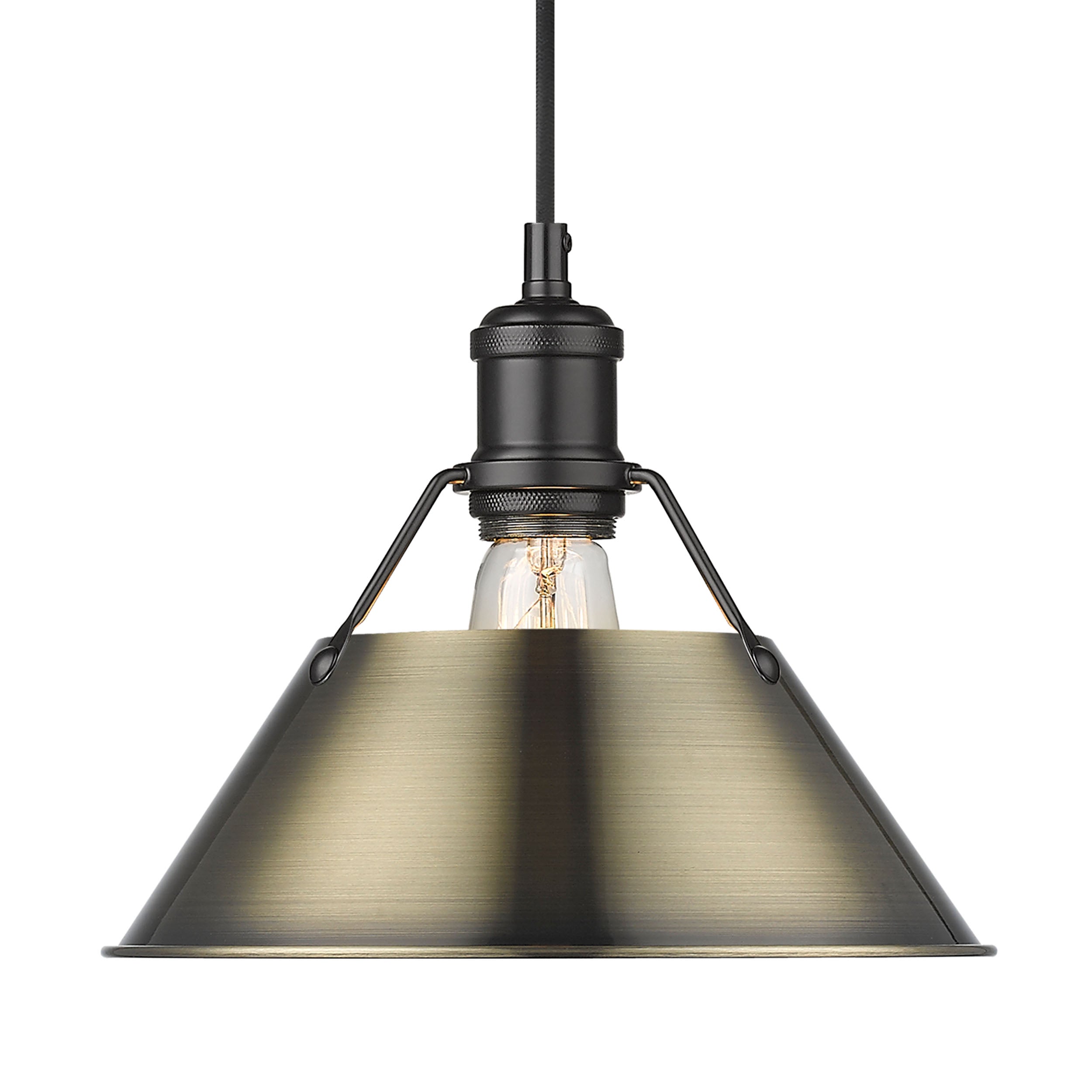 Yep by Golden Lighting Orwell 1-light 10in Pendant in Matte Black and Aged Brass shade - - Golden Lighting