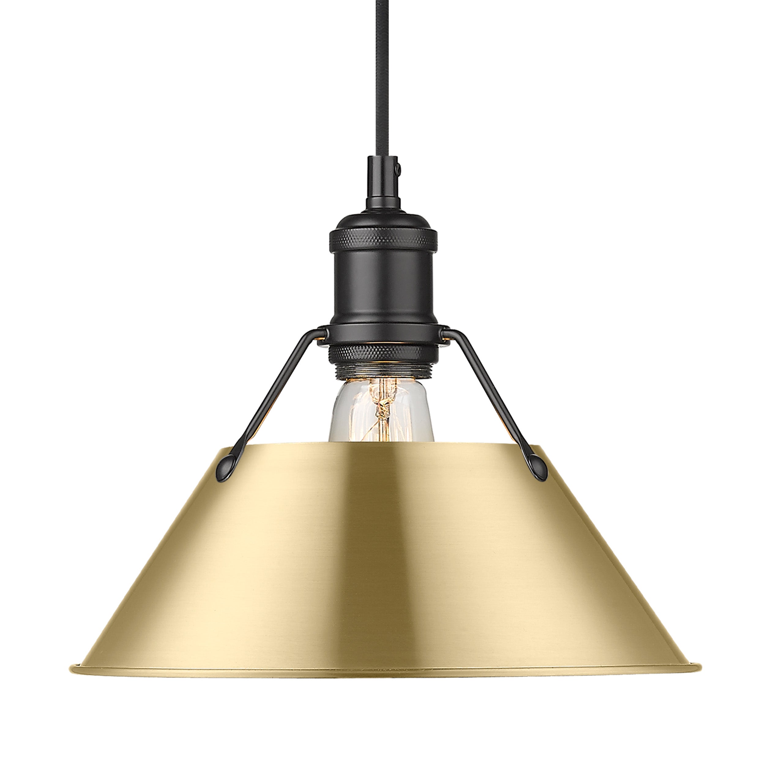Yep by Golden Lighting Orwell 1-light 10in Pendant in Matte Black and Brushed Champagne Brass shade - - Golden Lighting